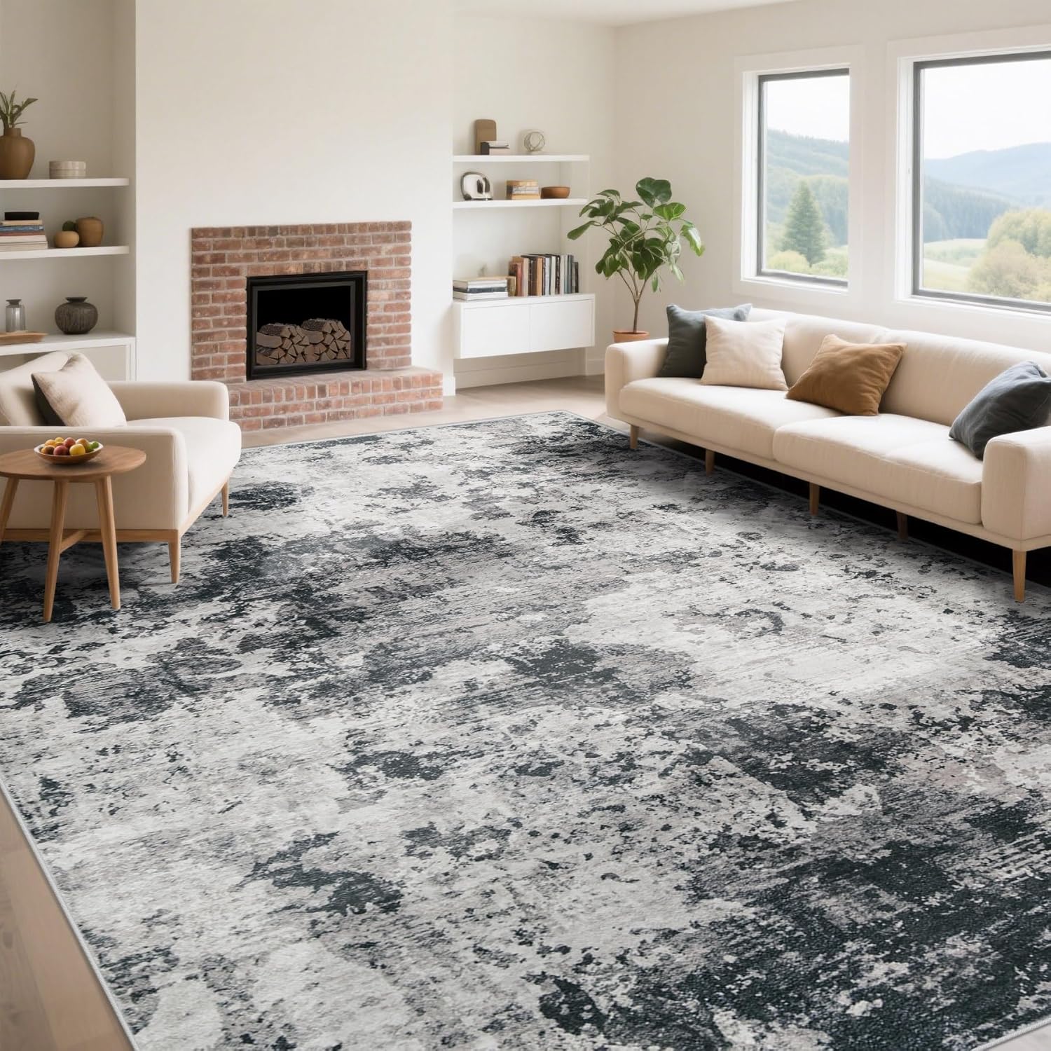 8x10 Area Rugs for Living Room, Washable Modern Abstract Large Area Rug Neutral Soft Non Slip Kids Rug Stain Resistant Indoor Carpet for Bedroom Nursery Dining Room Playroom Home Office(Blue, 8'x10')