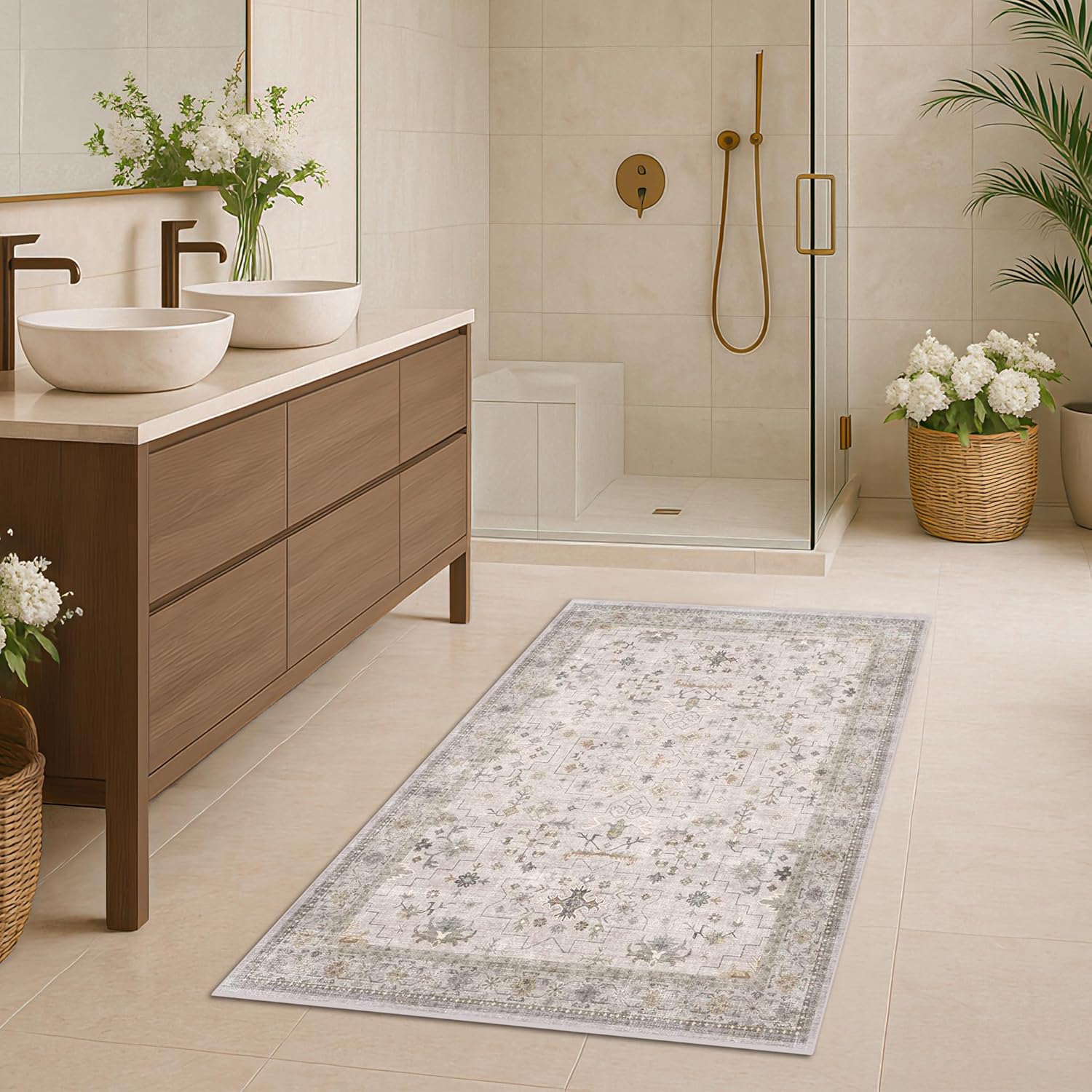 Black Farmhouse Washable 8x10 Area Rugs for Living Room, Bedroom, Dining Room Kitchen Table Rug for Under Table, Office, Dark Charcoal Tumble Stain Resistant Non-Slip Large Washable (8x10 Black/Multi)