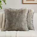 FUTEI Tawny Decorative Throw Pillow Covers 18x18 Inch Set of 2,Soft Faux Raccoon Fur Textured Cushion Case,Modern Home Luxurious Decor for Couch Bed Living Room