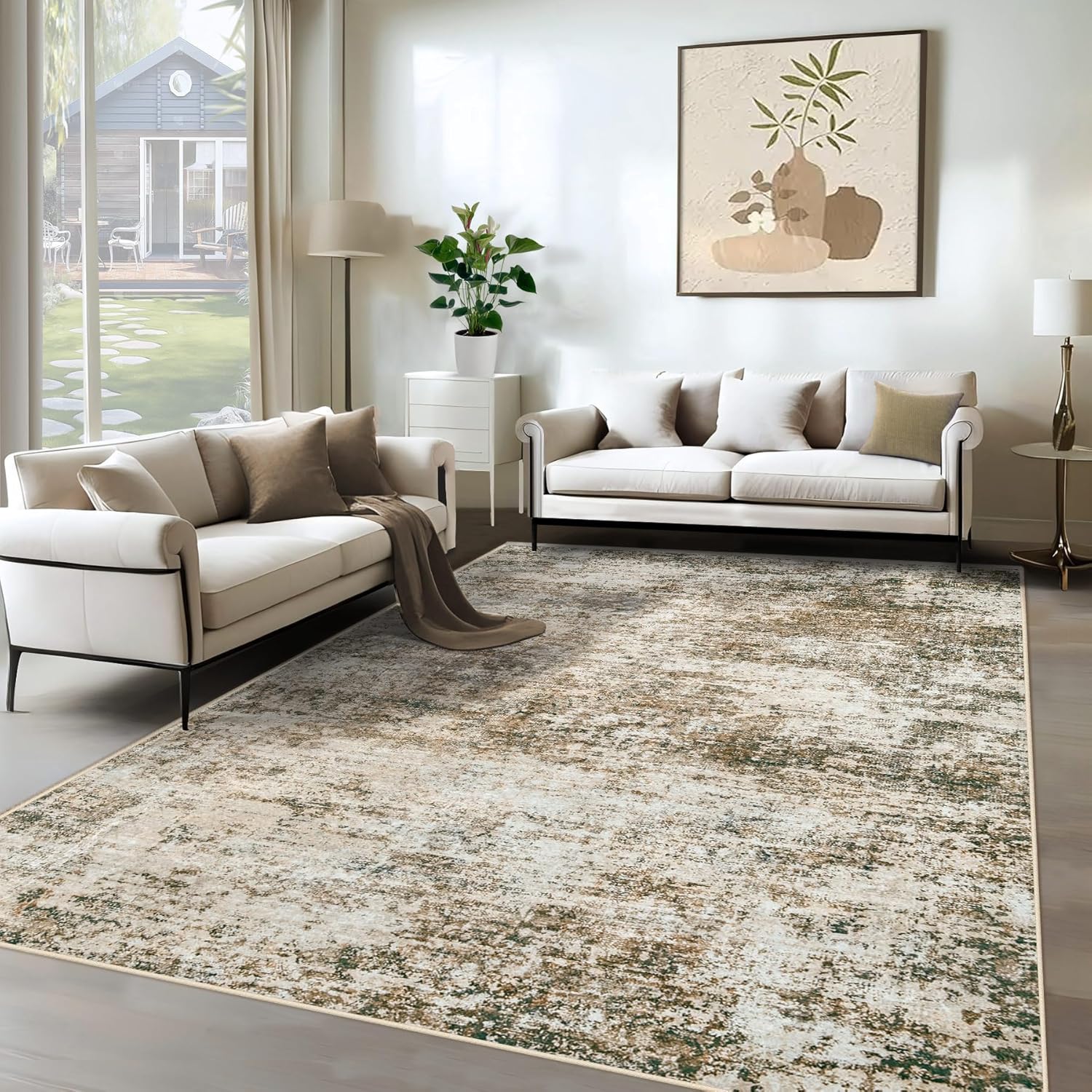 8x10 Area Rugs for Living Room, Washable Modern Abstract Large Area Rug Neutral Soft Non Slip Kids Rug Stain Resistant Indoor Carpet for Bedroom Nursery Dining Room Playroom Home Office(Blue, 8'x10')