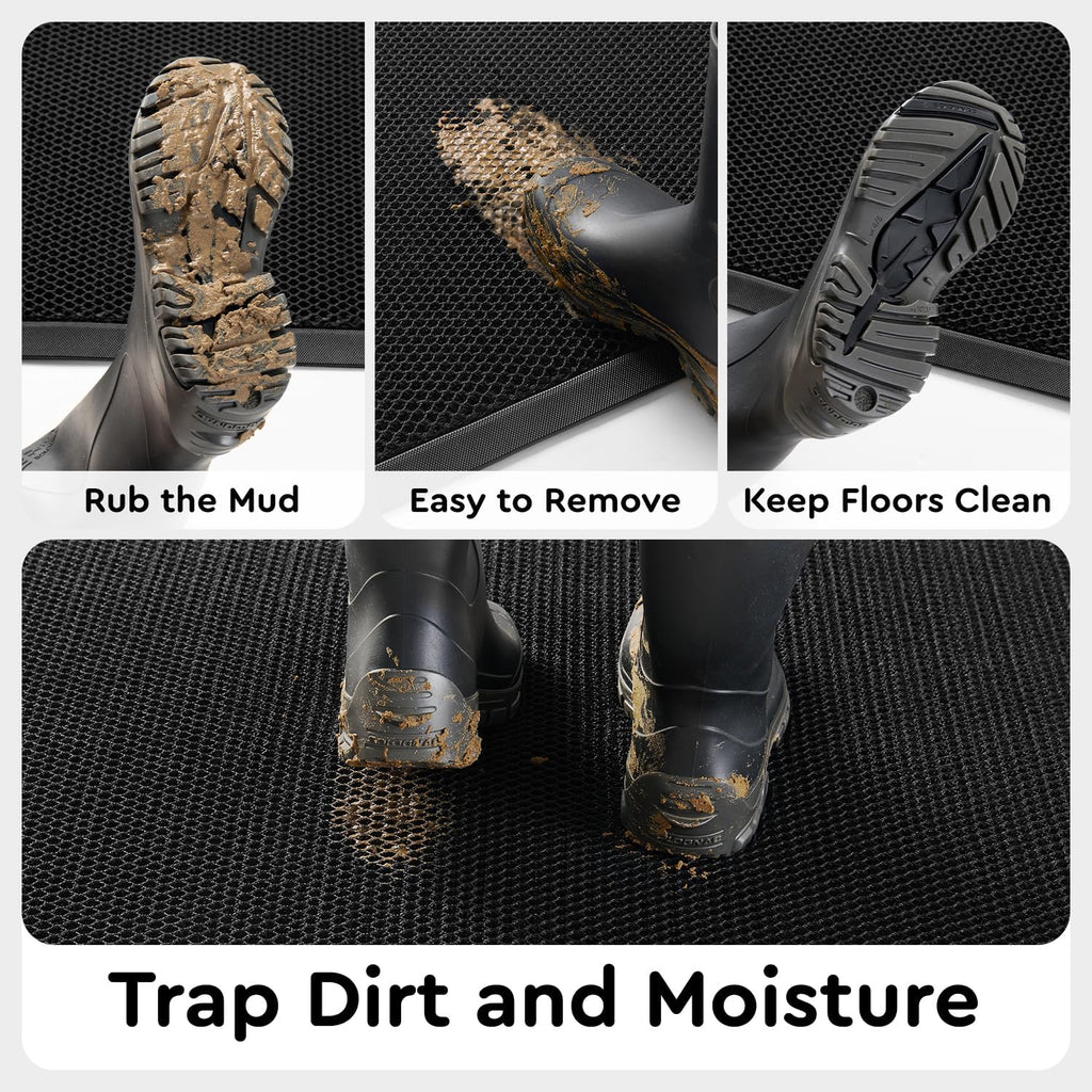 tchdio Front Door Mat Outside Entrance, Dirt Trapper Doormat-Entrance Welcome Matt Durable, Heavy Duty Entry Mat Non Slip Rubber Mats for Outside Stain Resist Door Mats for Entryway, 24"x36" Black