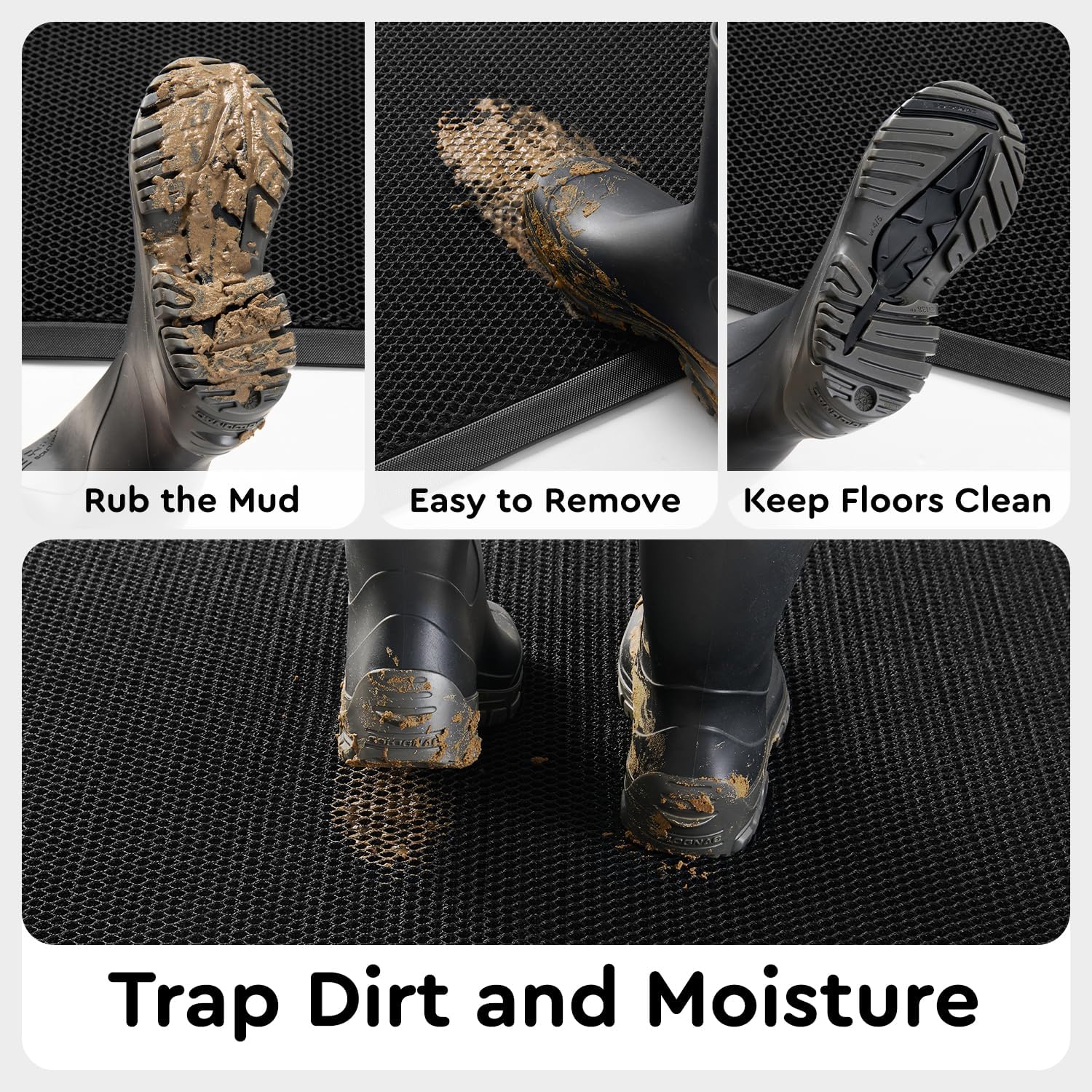 tchdio Front Door Mat Outside Entrance, Dirt Trapper Doormat-Entrance Welcome Matt Durable, Heavy Duty Entry Mat Non Slip Rubber Mats for Outside Stain Resist Door Mats for Entryway, 24"x36" Black