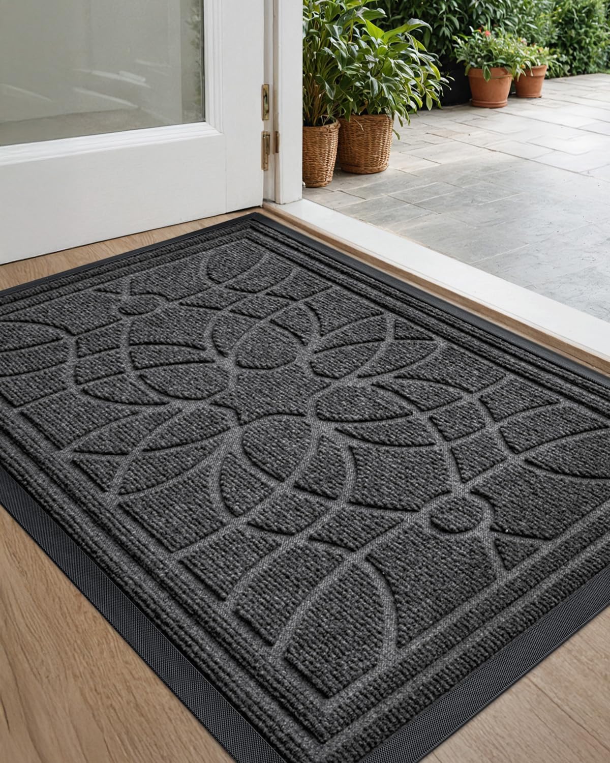 DEXI Front Door Mat Outside Entrance, Heavy Duty Non Slip Low Profile Doormat for Entryway, Trap Dirt and Moisture Welcome Mats, Easy Clean, Patio, Garage, 3x2, Blue