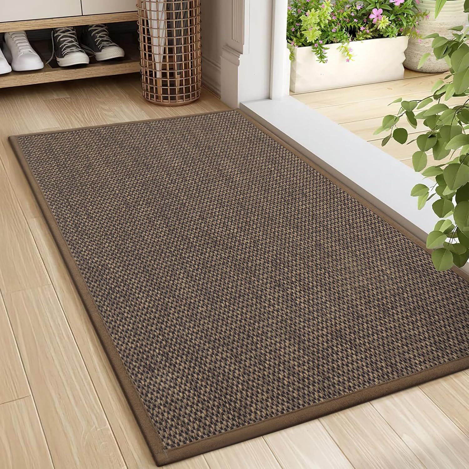 LEKEEPGO Door Mat 36"x59", Non Slip Door Mat Indoor Entrance, Rubber Backing Front Indoor Door Mats Washable Absorbent Low-Profile Doormat Entryway Entry Resist Dirt Inside Door Mats, Brown