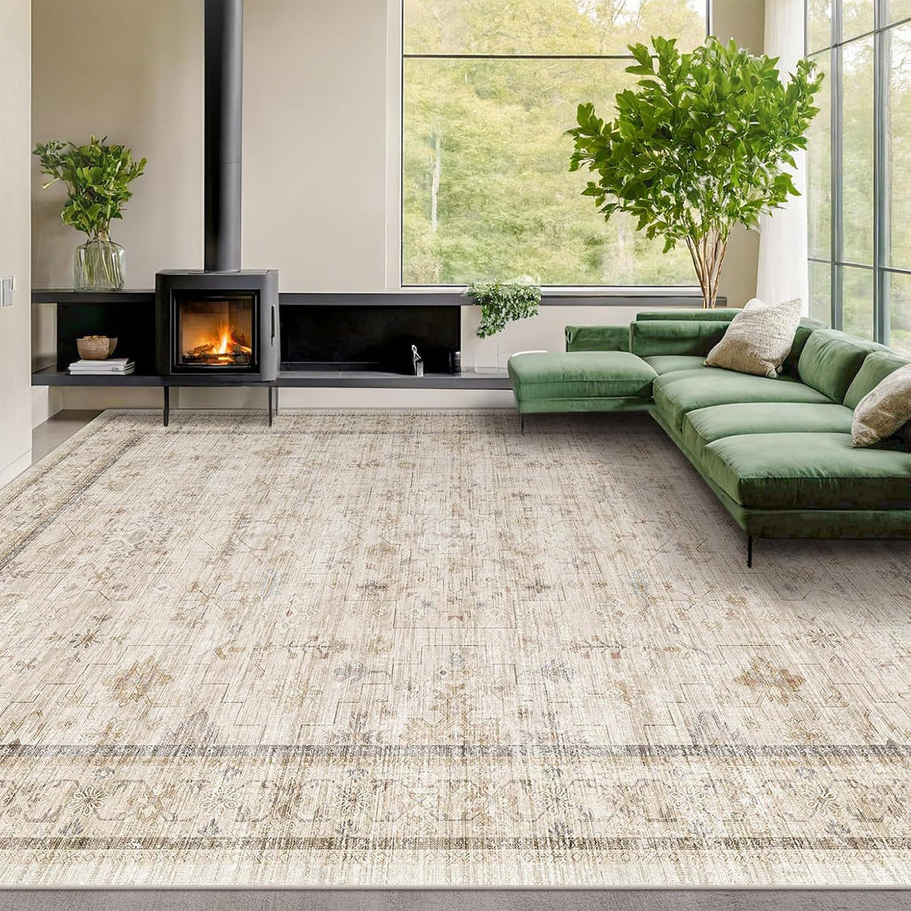 Black Farmhouse Washable 8x10 Area Rugs for Living Room, Bedroom, Dining Room Kitchen Table Rug for Under Table, Office, Dark Charcoal Tumble Stain Resistant Non-Slip Large Washable (8x10 Black/Multi)