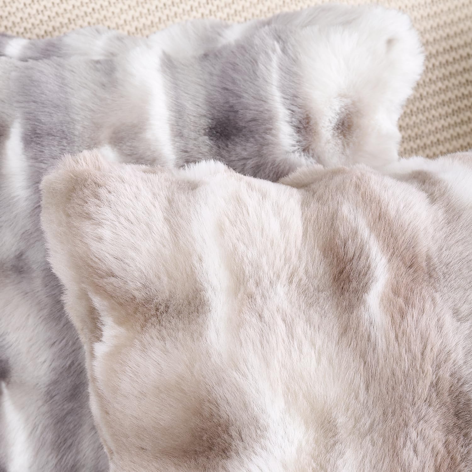 MADIZZ Pack of 2 Thick Plush Wool Throw Pillow Covers 18x18 Inch White Taupe Soft Neutral Decorative Throw Pillows Accent Boho Cushion Covers for Couch Sofa Bedroom Pillow Shell