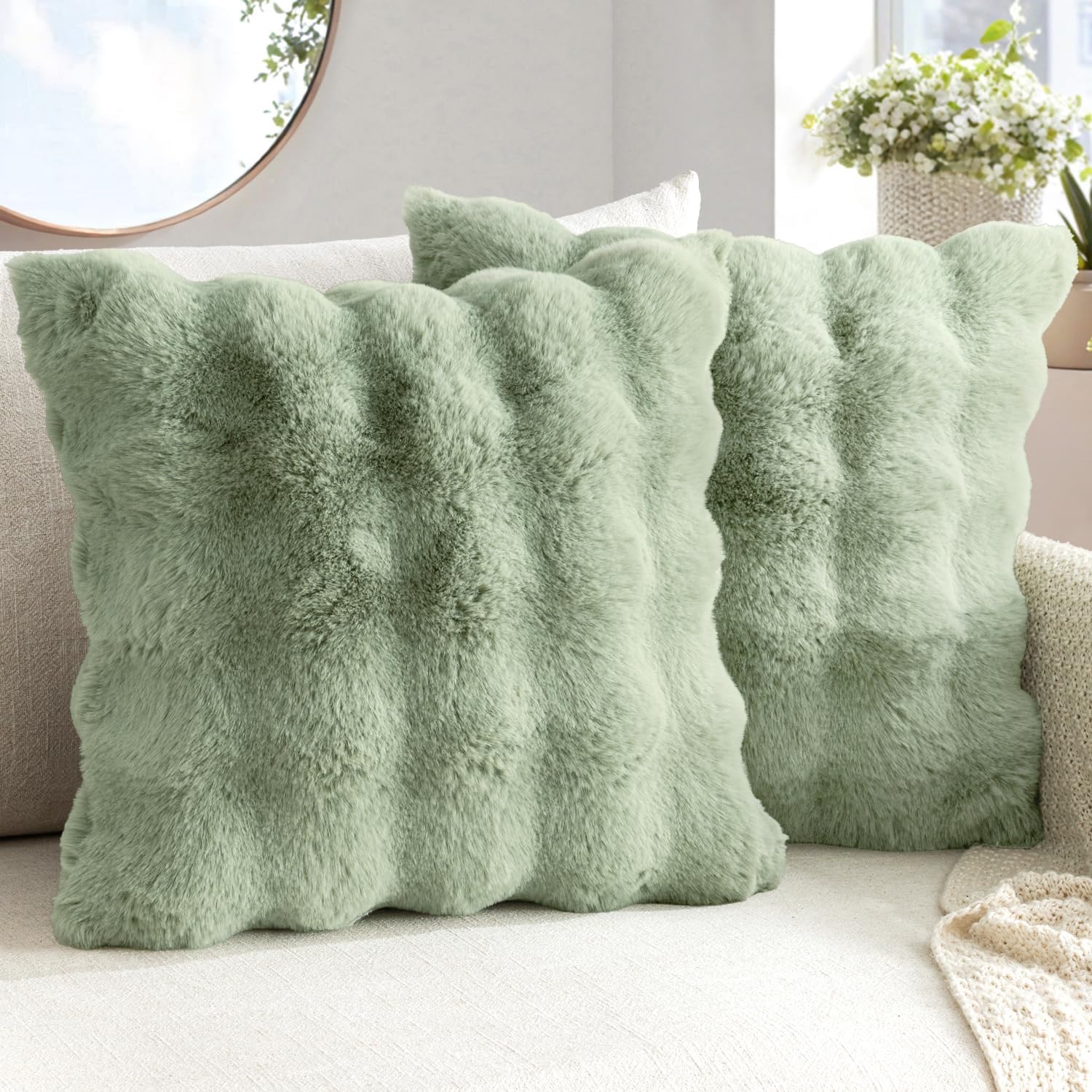 MIULEE Faux Fur Pillow Covers Thick Soft Plush Throw Pillows Luxury Spring Home Decor for Couch Bed Bedroom Living Room Sofa,20x20 Inch Pack of 2 Khaki