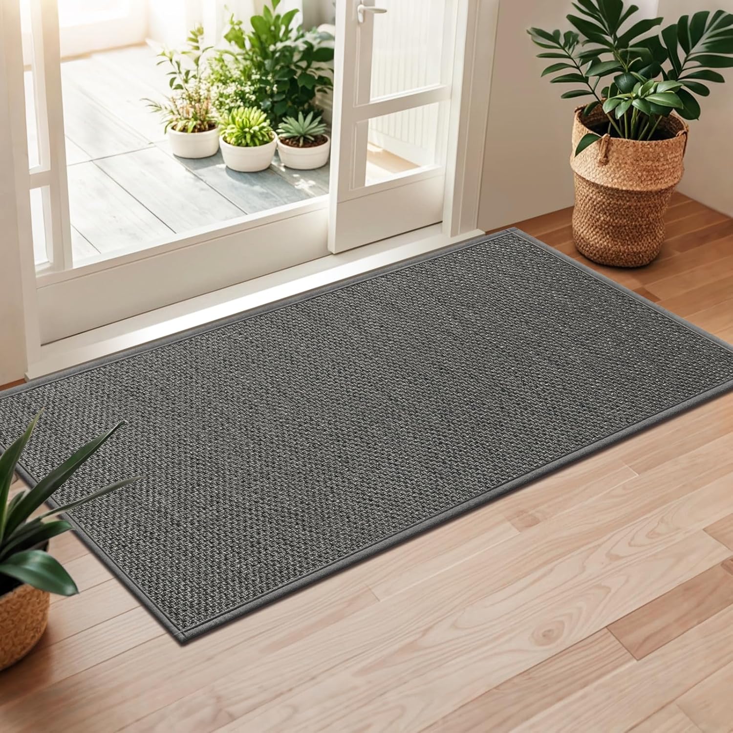 LEKEEPGO Door Mat 36"x59", Non Slip Door Mat Indoor Entrance, Rubber Backing Front Indoor Door Mats Washable Absorbent Low-Profile Doormat Entryway Entry Resist Dirt Inside Door Mats, Brown