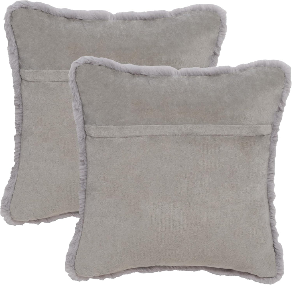 SAFAVIEH Home Collection Flayn Grey Faux Fur 17-inch Square Decorative Accent Throw Pillow with Insert (Set of 2)