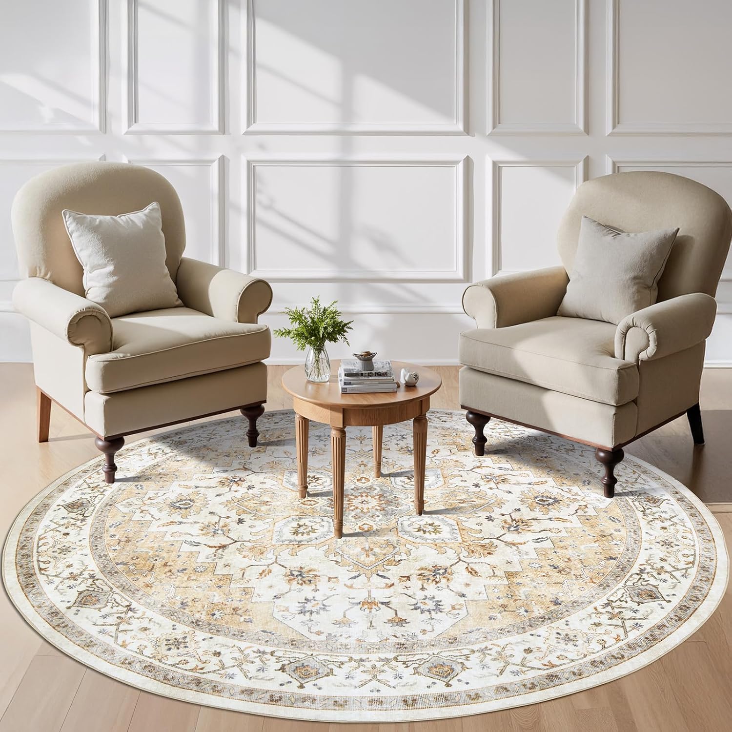 AMADA HOMEFURNISHING 8x10 Washable Area Rug, Low-Profile Large Area Rug with Non-Slip Backing & Durable Edge Binding, Vintage Large Rugs for Living Room, Bedroom, Dining Room