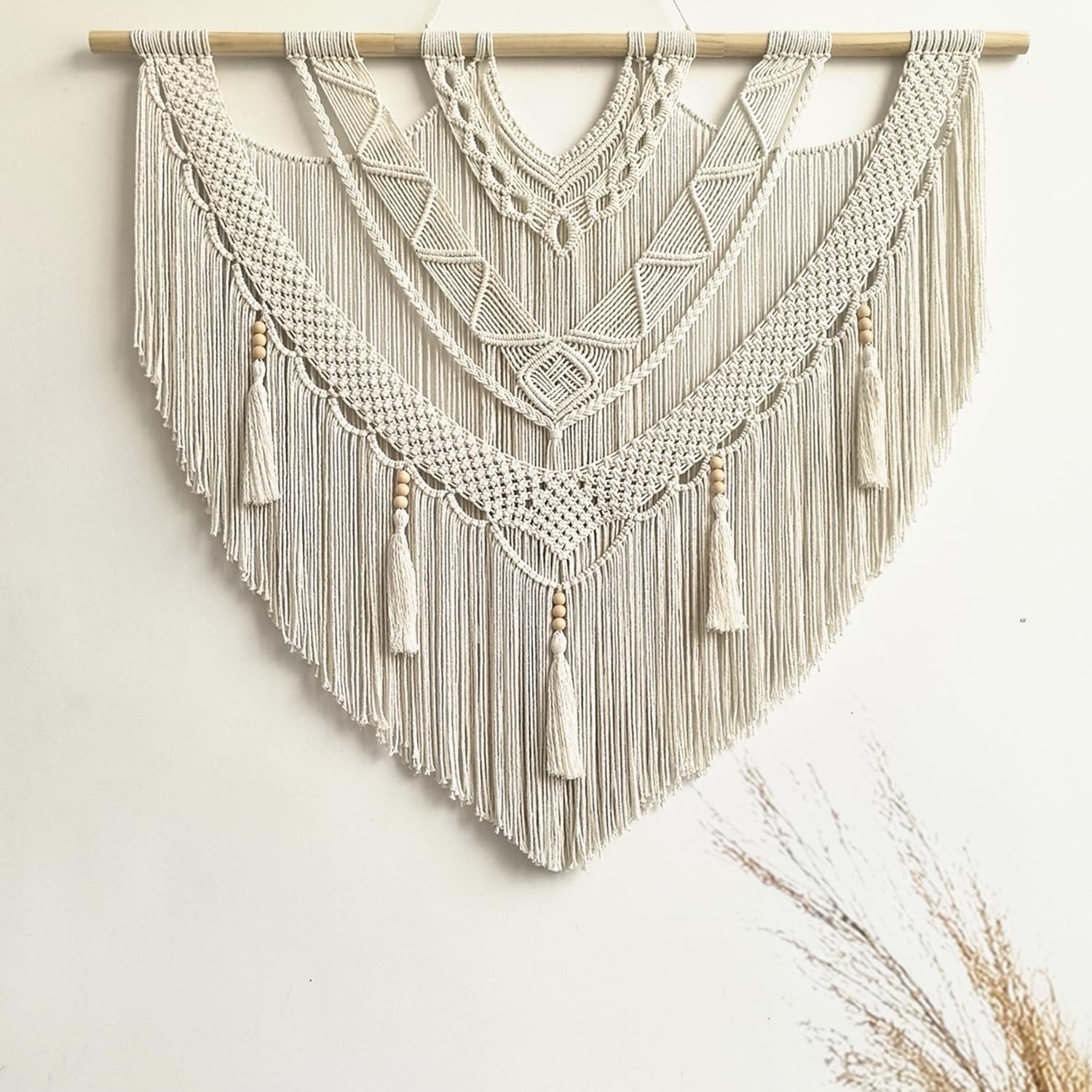 large macrame wall hanging - Boho Tapestry Macrame Wall Decor Art- Chic Bohemian Handmade Woven Tapestry Home Decoration for Bedroom Living Room Apartment Wedding Party - 43"x32" (Beige-fringe)