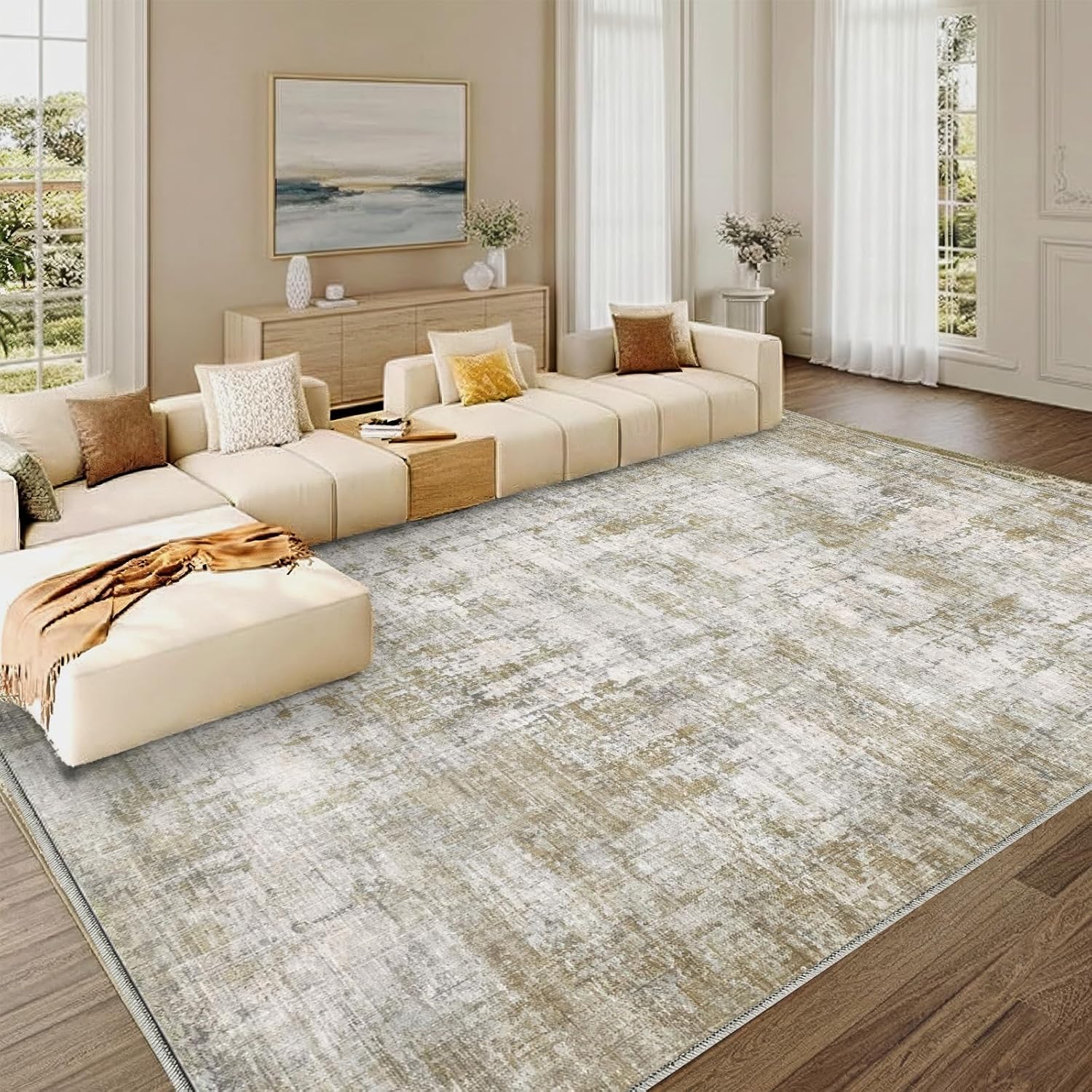 8x10 Area Rug Living Room Rugs - Washable Rug Large Modern Abstract Soft Thin Carpets Indoor Floor No Slip Vintage Carpet for Bedroom Under Dining Table Nursery Home Office Decor Blue