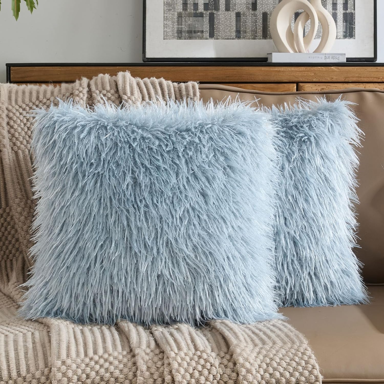 FUTEI Dark Coffee Decorative Throw Pillow Covers 18x18 Inch Set of 2,Soft Faux Fine Wool Textured Cushion Case,Luxury Home Decor for Couch Bed Living Room