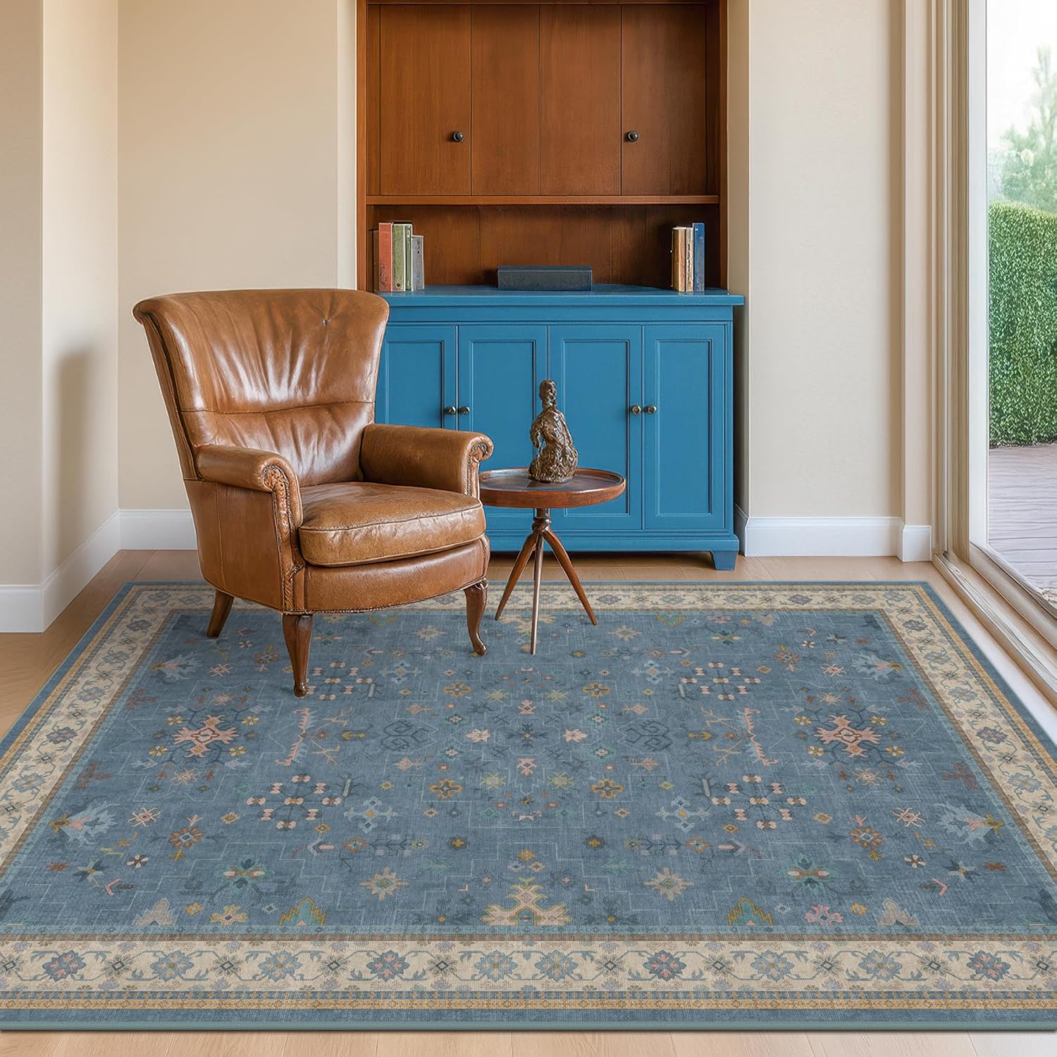 Black Farmhouse Washable 8x10 Area Rugs for Living Room, Bedroom, Dining Room Kitchen Table Rug for Under Table, Office, Dark Charcoal Tumble Stain Resistant Non-Slip Large Washable (8x10 Black/Multi)