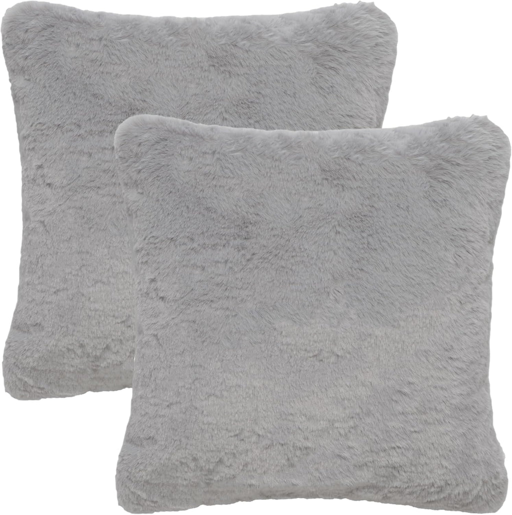 SAFAVIEH Home Collection Flayn Grey Faux Fur 17-inch Square Decorative Accent Throw Pillow with Insert (Set of 2)