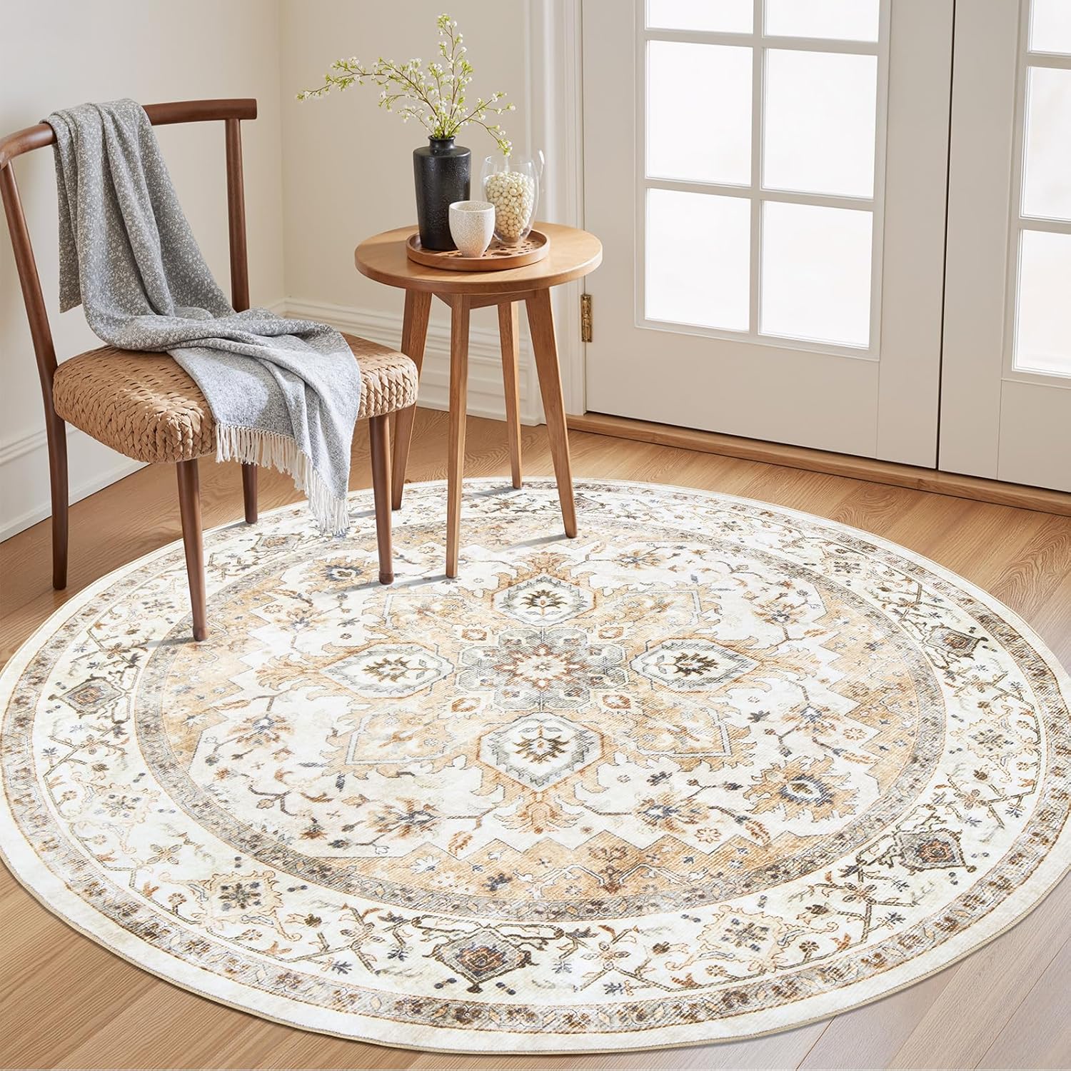 AMADA HOMEFURNISHING 8x10 Washable Area Rug, Low-Profile Large Area Rug with Non-Slip Backing & Durable Edge Binding, Vintage Large Rugs for Living Room, Bedroom, Dining Room