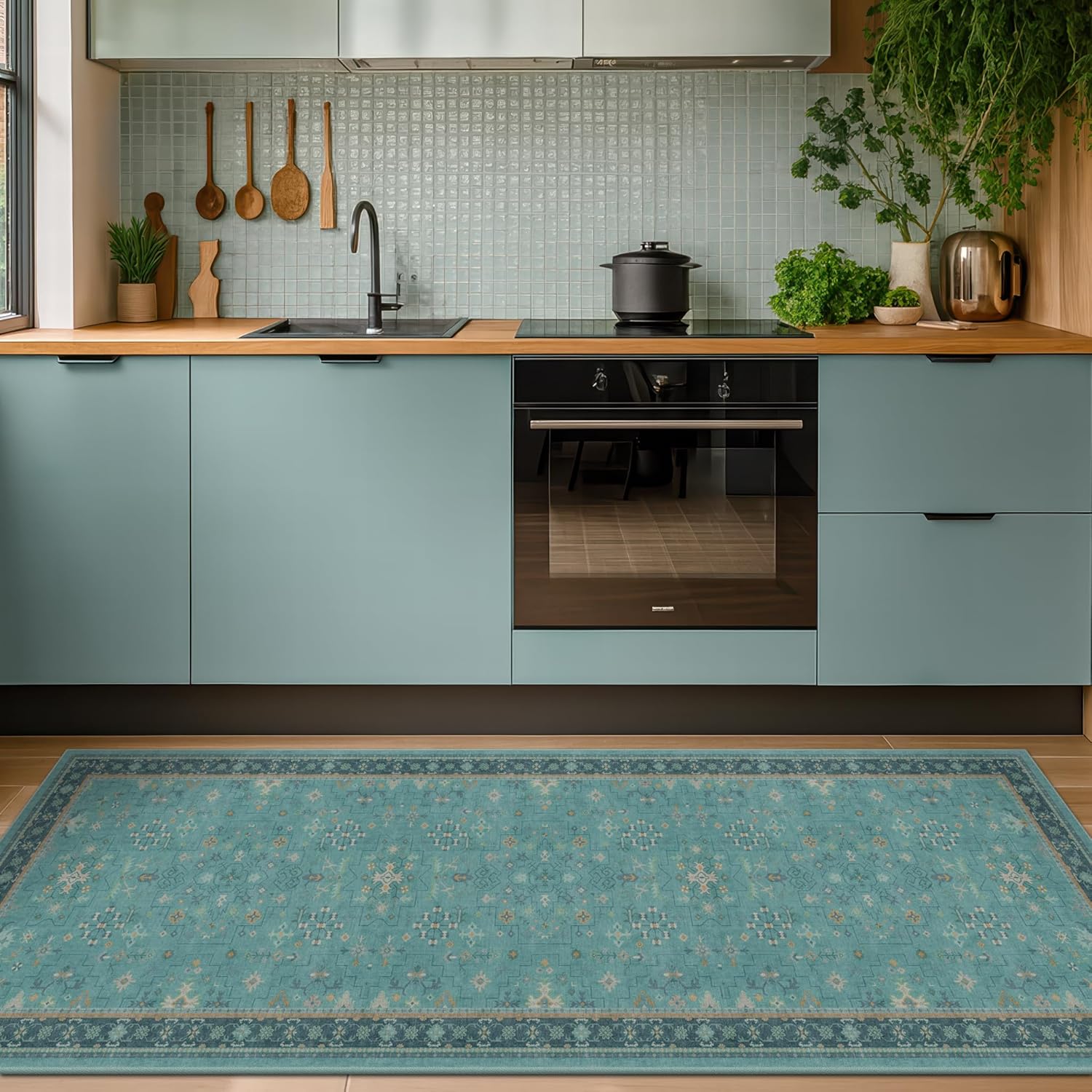 Black Farmhouse Washable 8x10 Area Rugs for Living Room, Bedroom, Dining Room Kitchen Table Rug for Under Table, Office, Dark Charcoal Tumble Stain Resistant Non-Slip Large Washable (8x10 Black/Multi)