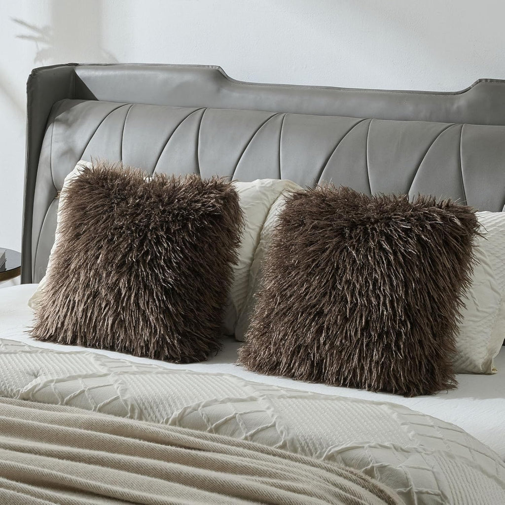 FUTEI Dark Coffee Decorative Throw Pillow Covers 18x18 Inch Set of 2,Soft Faux Fine Wool Textured Cushion Case,Luxury Home Decor for Couch Bed Living Room