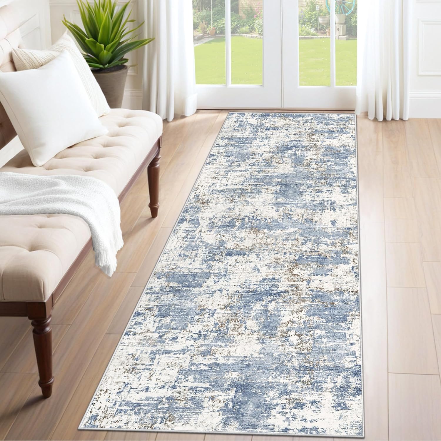 8x10 Area Rugs for Living Room, Washable Modern Abstract Large Area Rug Neutral Soft Non Slip Kids Rug Stain Resistant Indoor Carpet for Bedroom Nursery Dining Room Playroom Home Office(Blue, 8'x10')