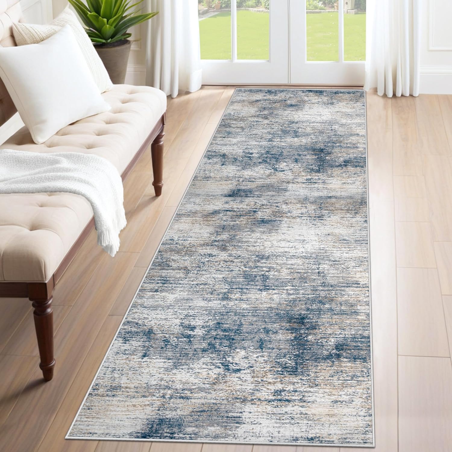 8x10 Area Rugs for Living Room, Washable Modern Abstract Large Area Rug Neutral Soft Non Slip Kids Rug Stain Resistant Indoor Carpet for Bedroom Nursery Dining Room Playroom Home Office(Blue, 8'x10')