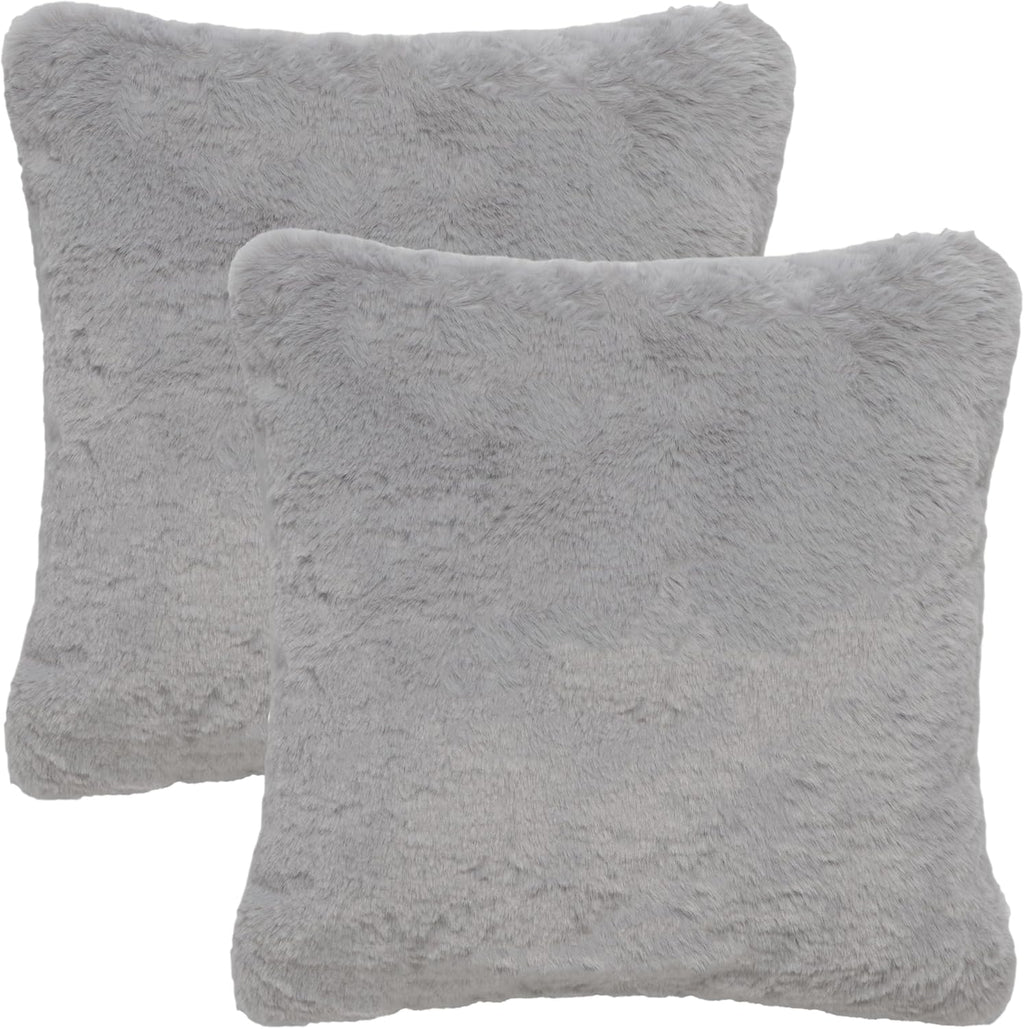 SAFAVIEH Home Collection Flayn Grey Faux Fur 17-inch Square Decorative Accent Throw Pillow with Insert (Set of 2)