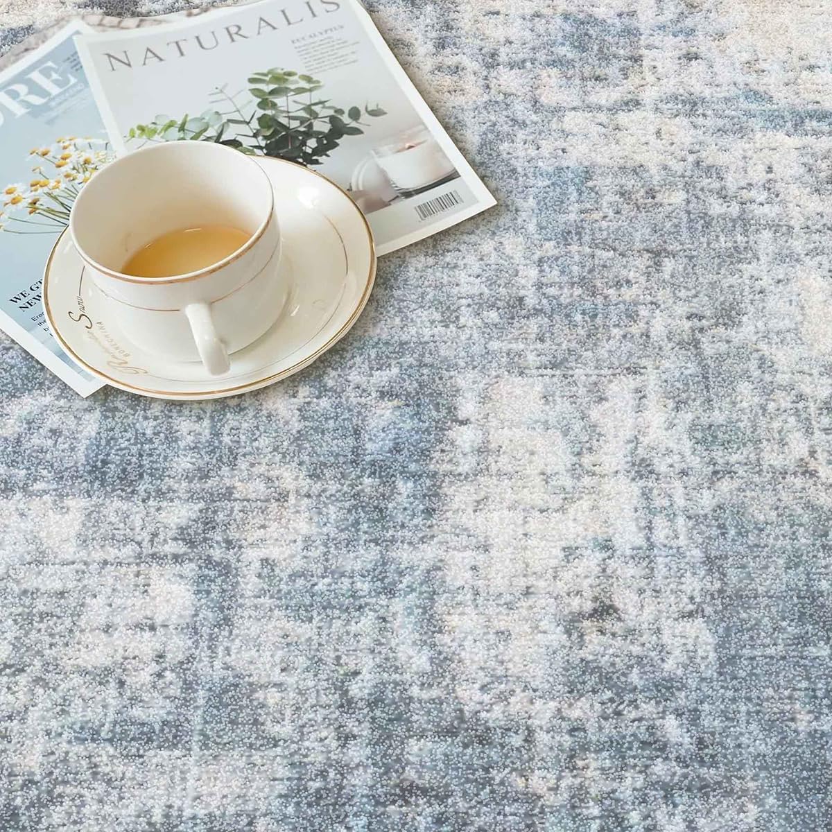 8x10 Area Rug Living Room Rugs - Washable Rug Large Modern Abstract Soft Thin Carpets Indoor Floor No Slip Vintage Carpet for Bedroom Under Dining Table Nursery Home Office Decor Blue