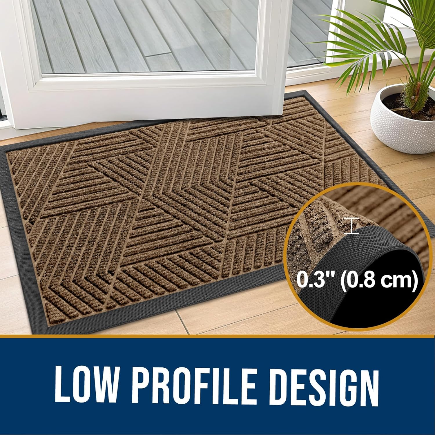 Kitinjoy Front Door Mat Outside Entrance, Sturdy Natural Dirt Trapper, Heavy Duty Rubber Doormat, Low Profile Non-Slip Backing, Easy Clean Floor Mat for Indoor Outdoor Entry, 47X32 Inch, Brown