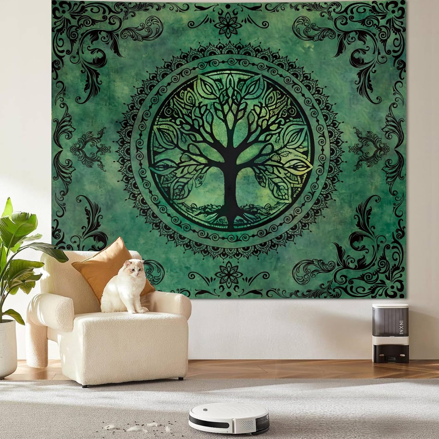 Extra Large Green Nature Tapestry for Bedroom Aesthetic, Big Hippie Ceiling Tree of Life Decor Tapestries Wall Hanging, Oversized Boho Bohemian Mandala Art Backdrop for Dorm Living Room (71"X90")