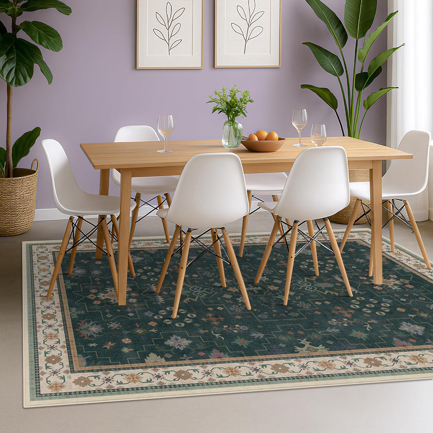 Black Farmhouse Washable 8x10 Area Rugs for Living Room, Bedroom, Dining Room Kitchen Table Rug for Under Table, Office, Dark Charcoal Tumble Stain Resistant Non-Slip Large Washable (8x10 Black/Multi)