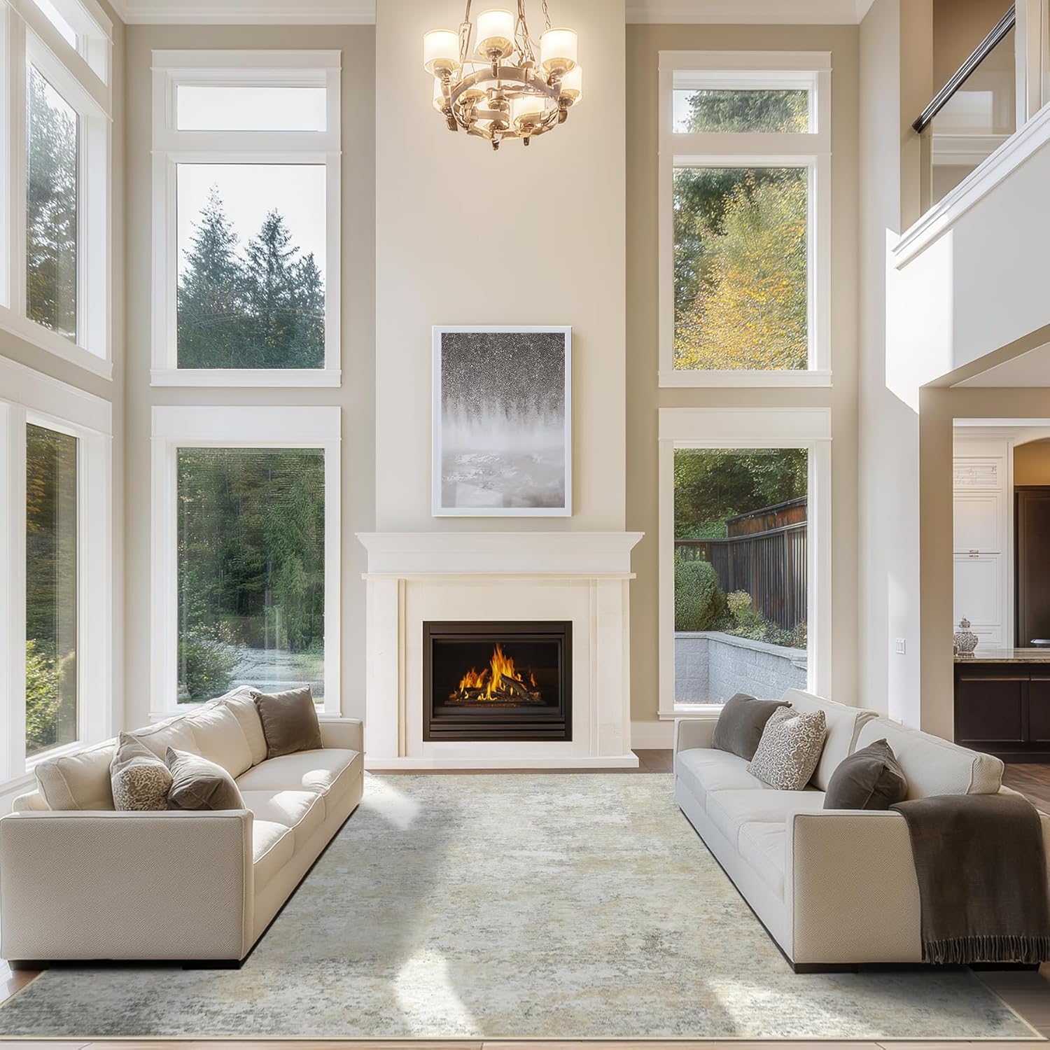 8x10 Area Rugs for Living Room Rug Washable: Abstract Large Rug for Dining Room Bedroom Carpet Non Slip 8 by 10 Indoor Modern Nursery Home Office Blue Grey