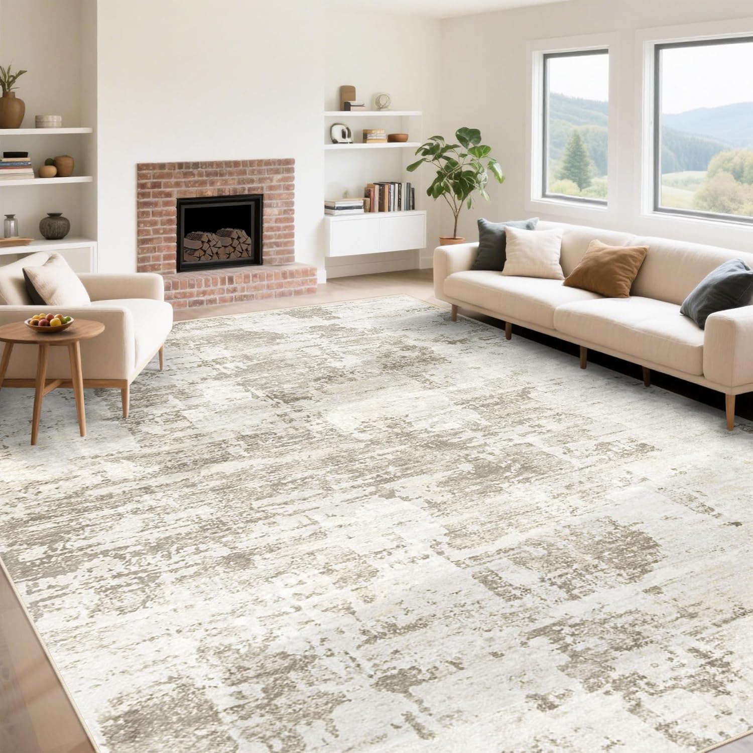 8x10 Area Rugs for Living Room, Washable Modern Abstract Large Area Rug Neutral Soft Non Slip Kids Rug Stain Resistant Indoor Carpet for Bedroom Nursery Dining Room Playroom Home Office(Blue, 8'x10')