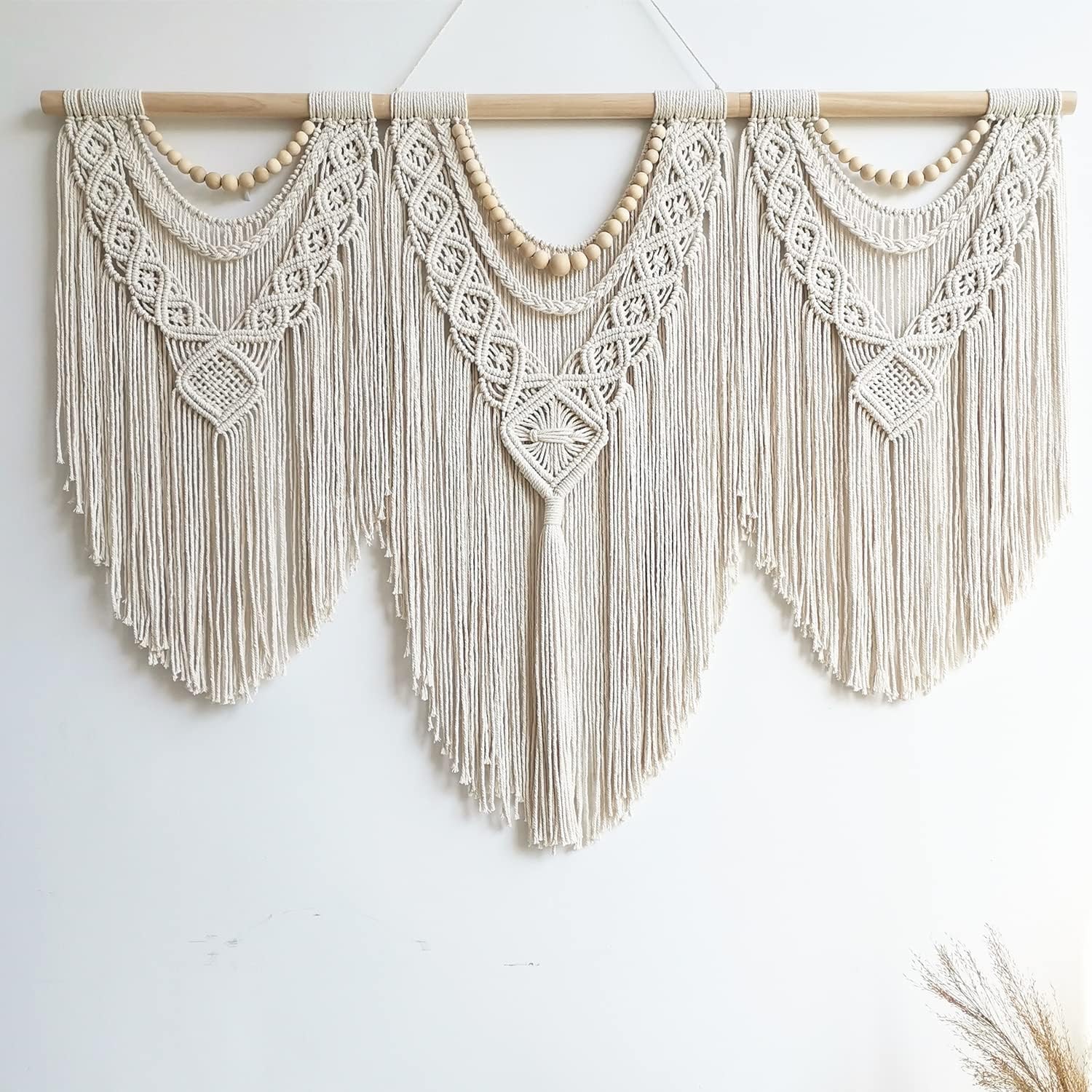 large macrame wall hanging - Boho Tapestry Macrame Wall Decor Art- Chic Bohemian Handmade Woven Tapestry Home Decoration for Bedroom Living Room Apartment Wedding Party - 43"x32" (Beige-fringe)