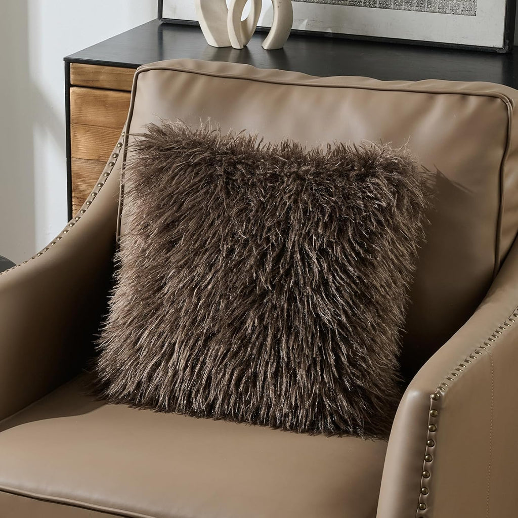 FUTEI Dark Coffee Decorative Throw Pillow Covers 18x18 Inch Set of 2,Soft Faux Fine Wool Textured Cushion Case,Luxury Home Decor for Couch Bed Living Room