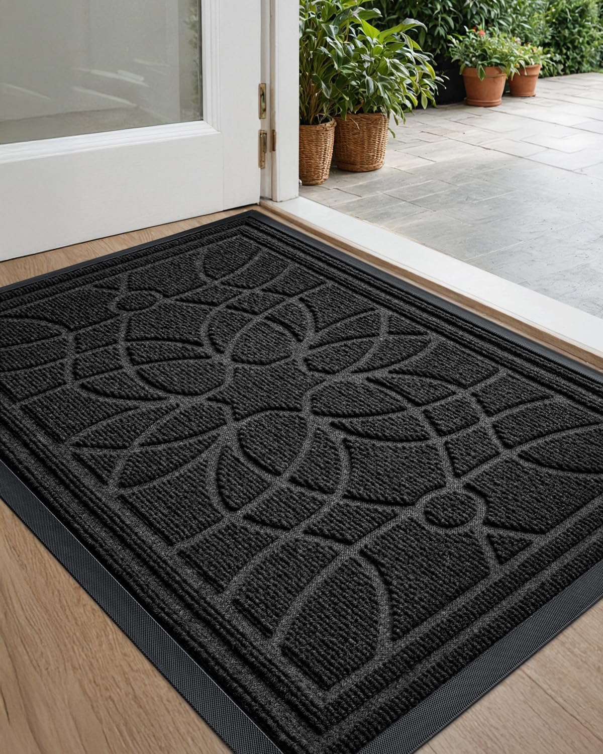 DEXI Front Door Mat Outside Entrance, Heavy Duty Non Slip Low Profile Doormat for Entryway, Trap Dirt and Moisture Welcome Mats, Easy Clean, Patio, Garage, 3x2, Blue