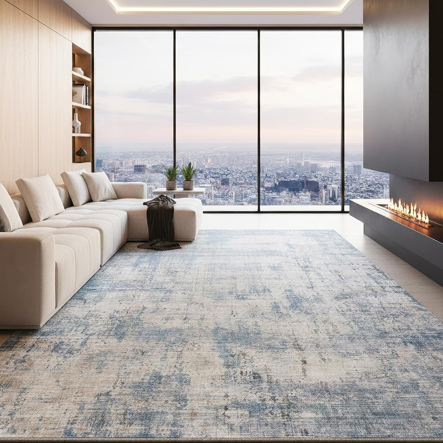 8x10 Area Rug Living Room Rugs - Washable Rug Large Modern Abstract Soft Thin Carpets Indoor Floor No Slip Vintage Carpet for Bedroom Under Dining Table Nursery Home Office Decor Blue