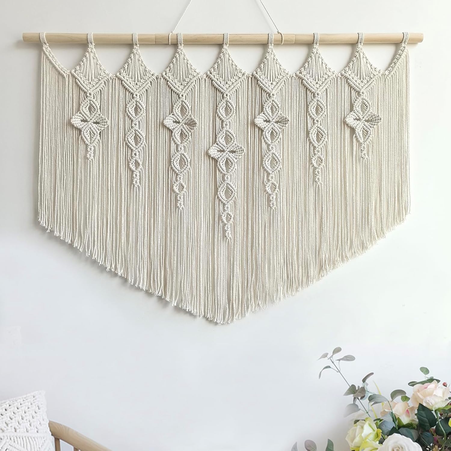 Achart Macrame Wall Hanging Large- Boho Wall Decor- large wall art- Wall Decor Living Room- Macrame Tapestry Boho Decor for Bedroom (Wooden Bead)