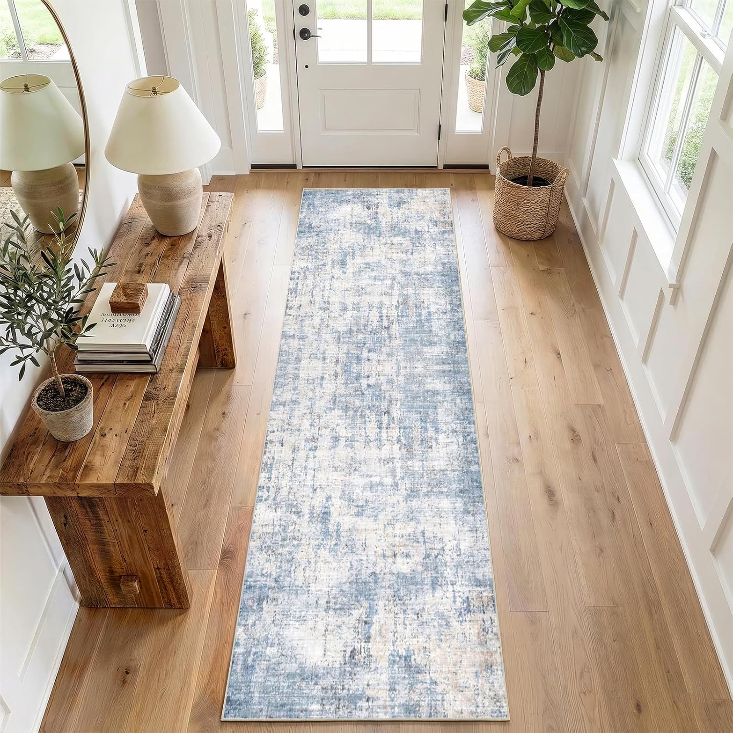 8x10 Area Rug Living Room Rugs - Washable Rug Large Modern Abstract Soft Thin Carpets Indoor Floor No Slip Vintage Carpet for Bedroom Under Dining Table Nursery Home Office Decor Blue