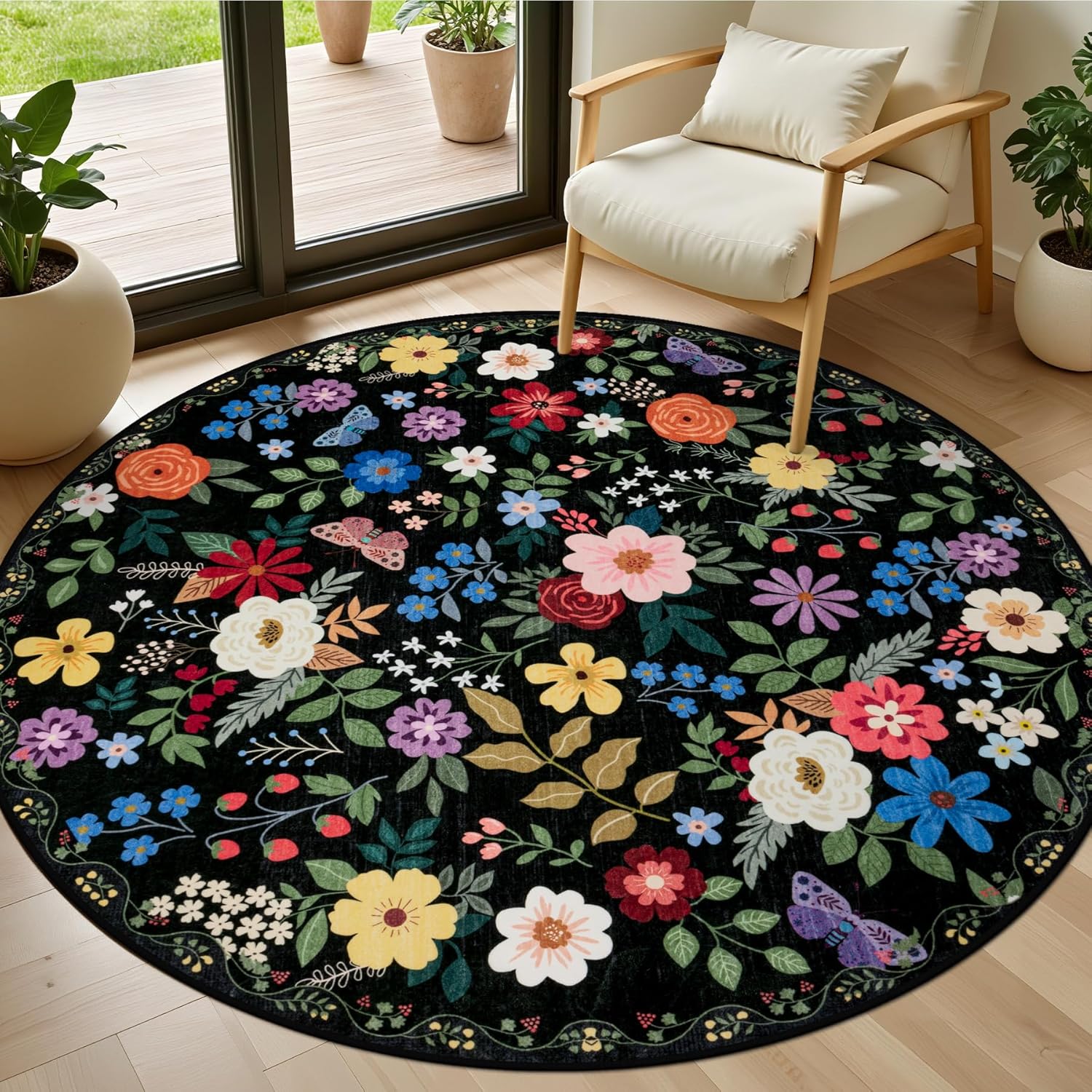 8x10 Area Rugs for Living Room: Floral Washable Rug Vintage Large Soft Boho Non-Slip Carpet Indoor Floor Stain Resistant Carpets for Bedroom Dining Room Farmhouse Nursery Home Office Dark Green
