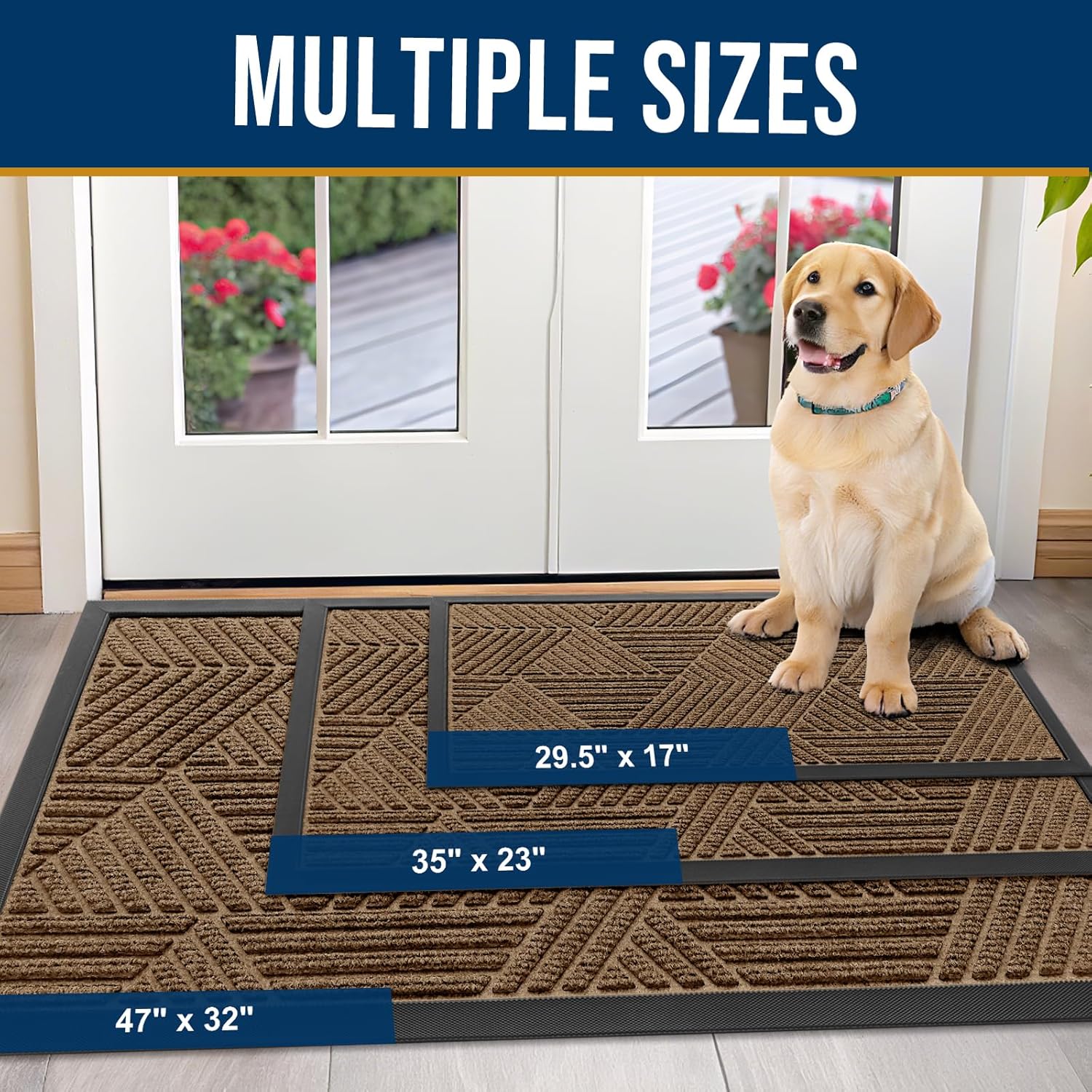 Kitinjoy Front Door Mat Outside Entrance, Sturdy Natural Dirt Trapper, Heavy Duty Rubber Doormat, Low Profile Non-Slip Backing, Easy Clean Floor Mat for Indoor Outdoor Entry, 47X32 Inch, Brown
