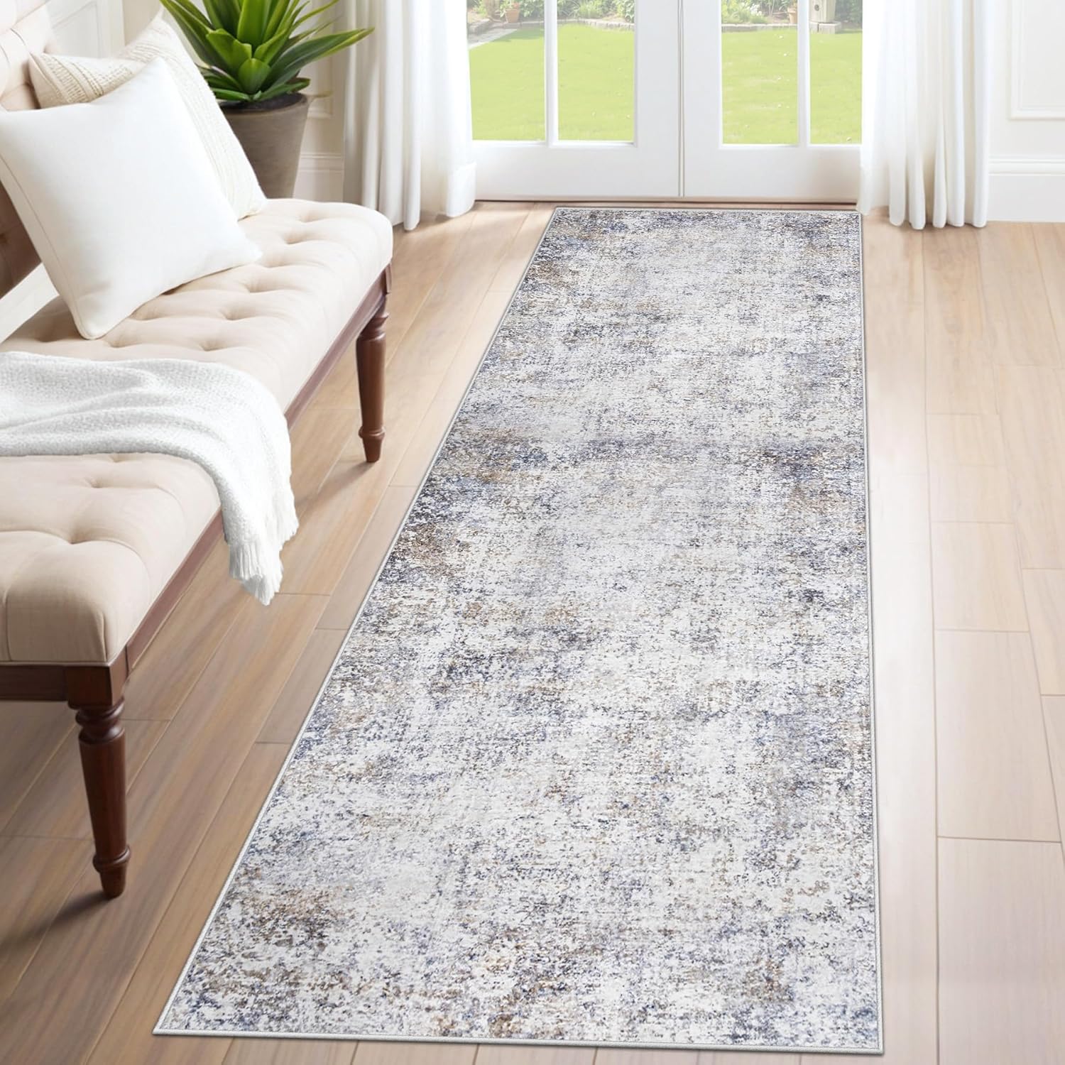 8x10 Area Rugs for Living Room, Washable Modern Abstract Large Area Rug Neutral Soft Non Slip Kids Rug Stain Resistant Indoor Carpet for Bedroom Nursery Dining Room Playroom Home Office(Blue, 8'x10')