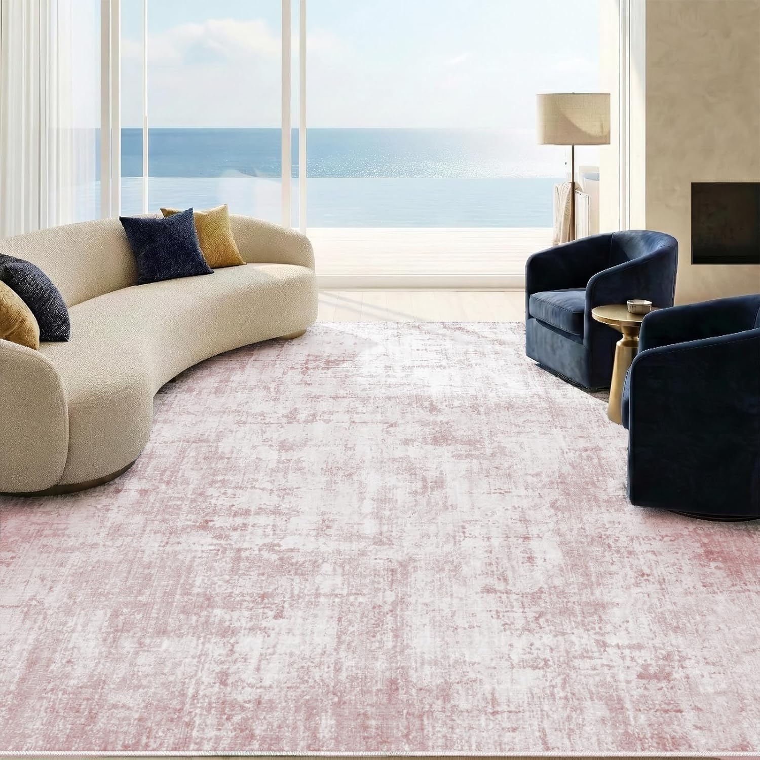 8x10 Area Rug Living Room Rugs - Washable Rug Large Modern Abstract Soft Thin Carpets Indoor Floor No Slip Vintage Carpet for Bedroom Under Dining Table Nursery Home Office Decor Blue