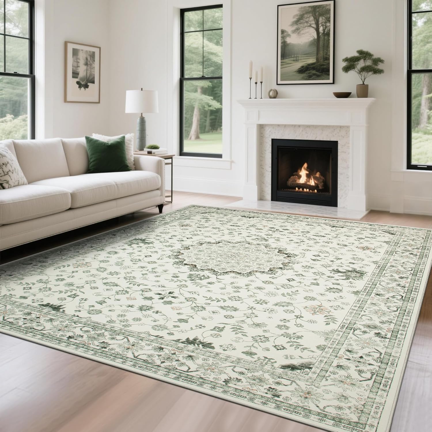 Washable Rugs 8x10 Area Rugs for Living Room,Ultra Soft Faux Wool Retro Rugs for Bedroom,Dining Room,Non Slip&Non-Shedding Low Pile Vintage Print Rug Indoor Large Carpets for Home Office Decor