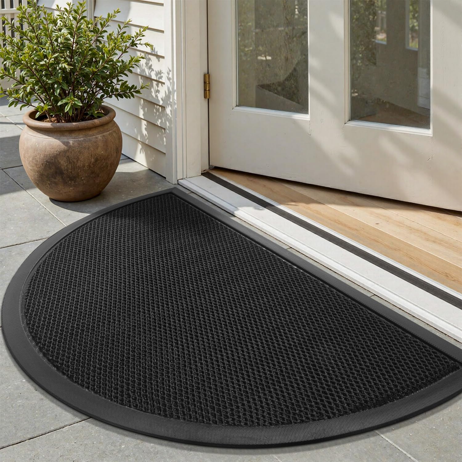 tchdio Front Door Mat Outside Entrance, Dirt Trapper Doormat-Entrance Welcome Matt Durable, Heavy Duty Entry Mat Non Slip Rubber Mats for Outside Stain Resist Door Mats for Entryway, 24"x36" Black