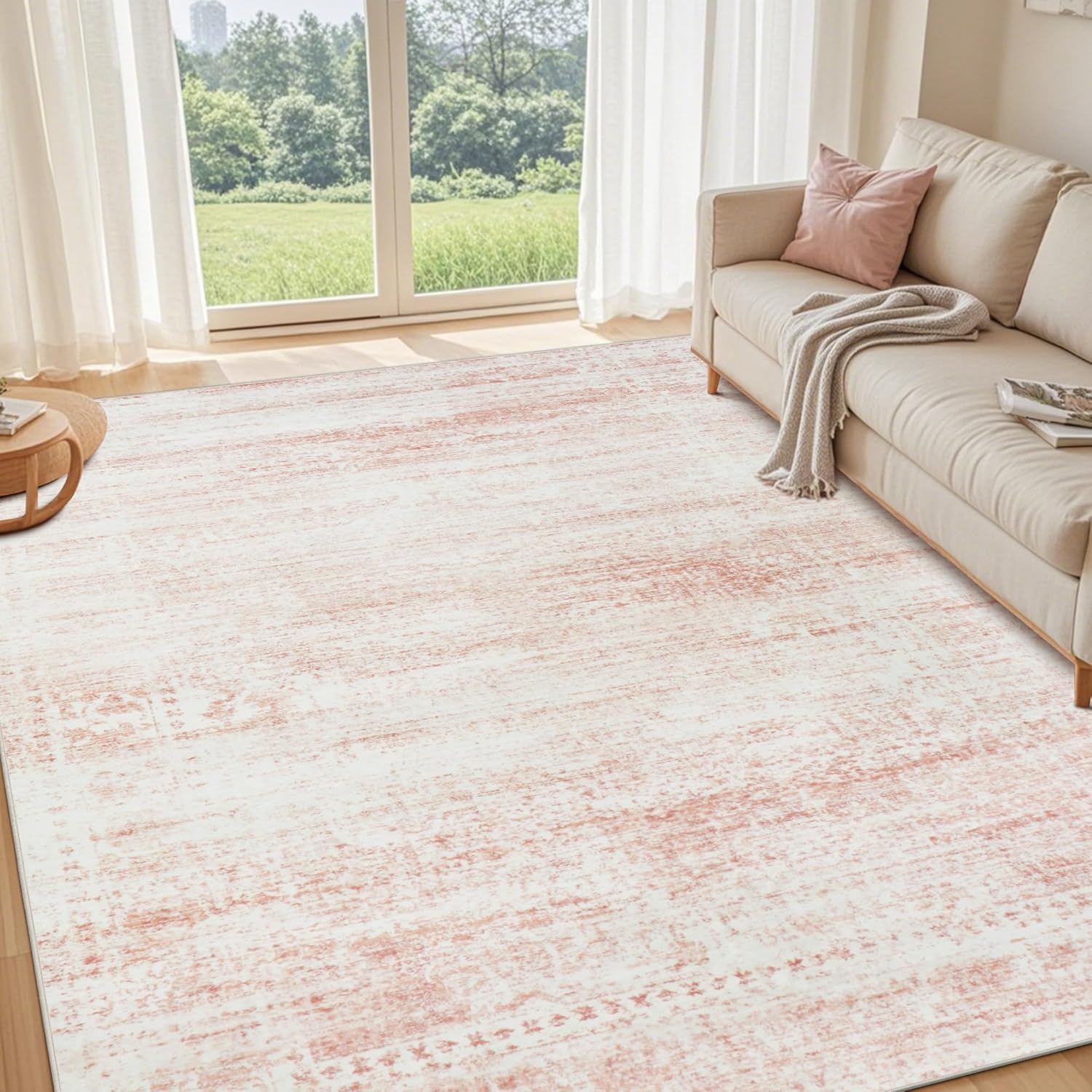 Washable Rugs 8x10 Area Rugs for Living Room,Ultra Soft Faux Wool Retro Rugs for Bedroom,Dining Room,Non Slip&Non-Shedding Low Pile Vintage Print Rug Indoor Large Carpets for Home Office Decor