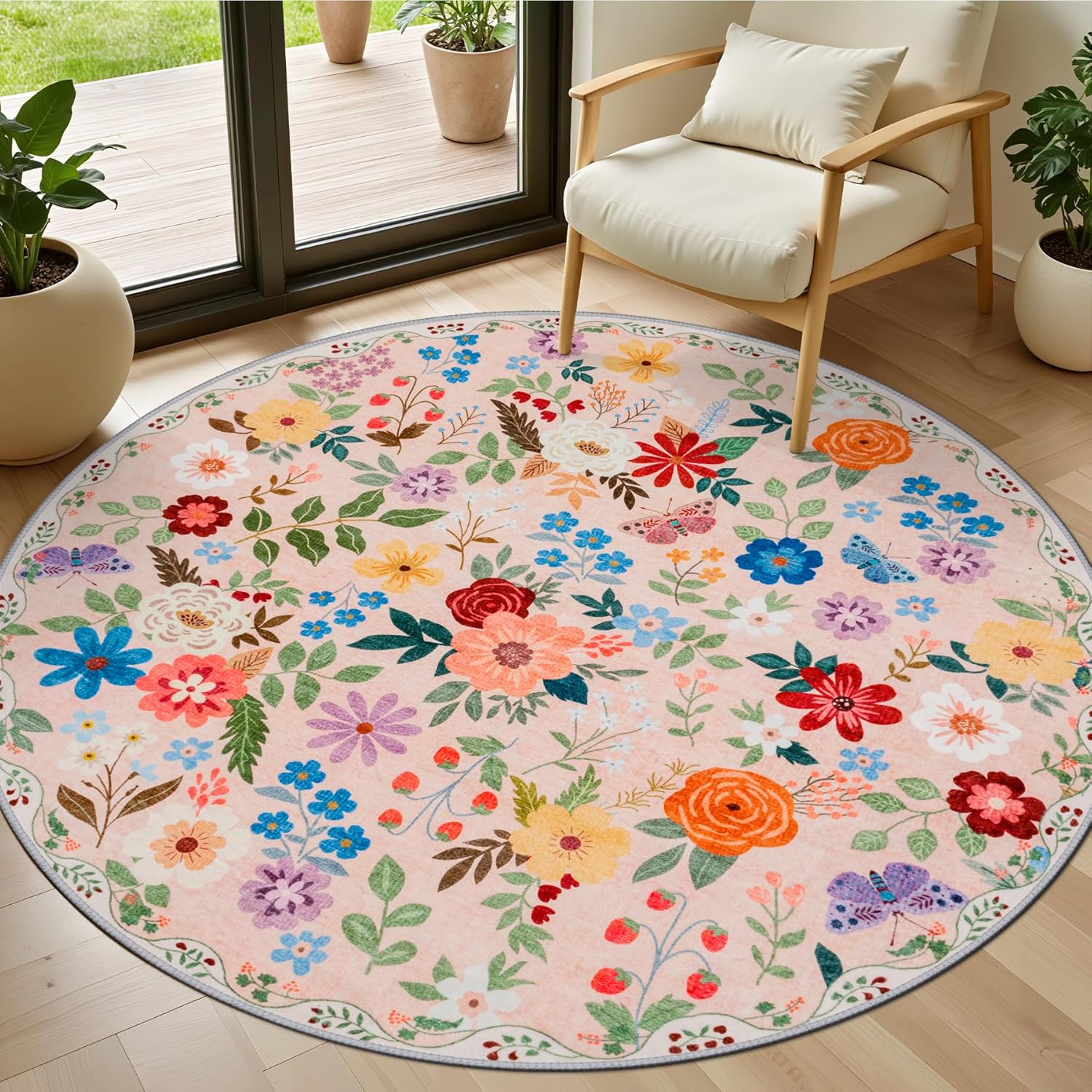 8x10 Area Rugs for Living Room: Floral Washable Rug Vintage Large Soft Boho Non-Slip Carpet Indoor Floor Stain Resistant Carpets for Bedroom Dining Room Farmhouse Nursery Home Office Dark Green