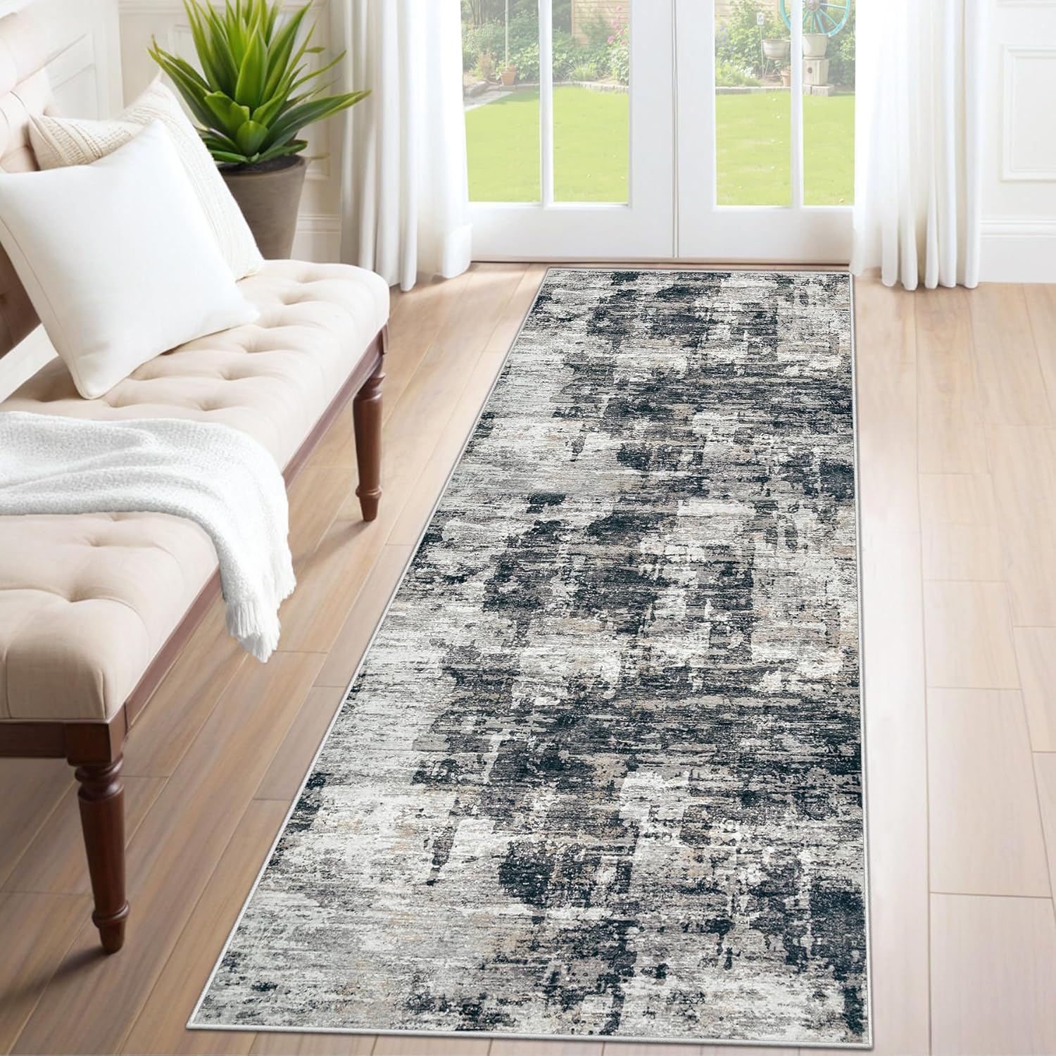 8x10 Area Rugs for Living Room, Washable Modern Abstract Large Area Rug Neutral Soft Non Slip Kids Rug Stain Resistant Indoor Carpet for Bedroom Nursery Dining Room Playroom Home Office(Blue, 8'x10')