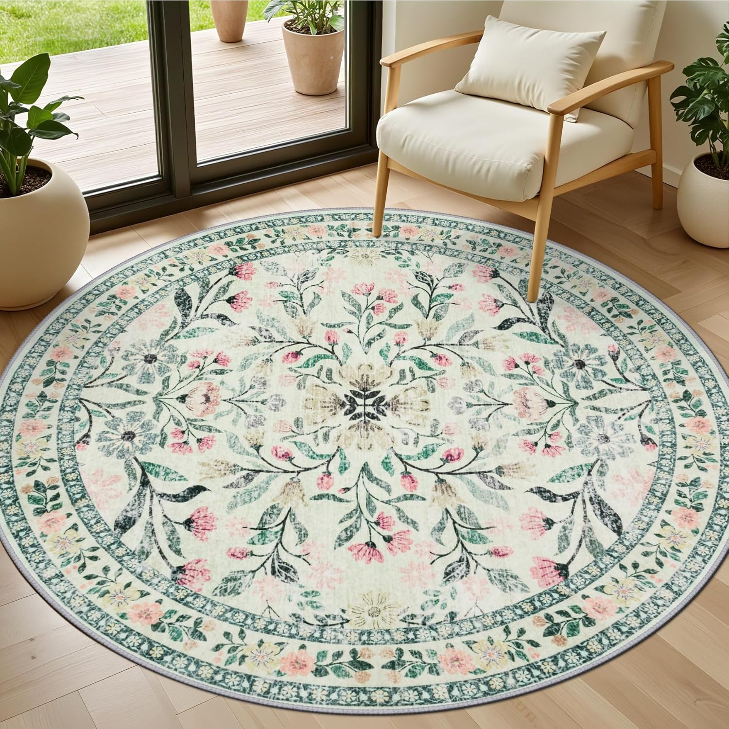 8x10 Area Rugs for Living Room: Floral Washable Rug Vintage Large Soft Boho Non-Slip Carpet Indoor Floor Stain Resistant Carpets for Bedroom Dining Room Farmhouse Nursery Home Office Dark Green