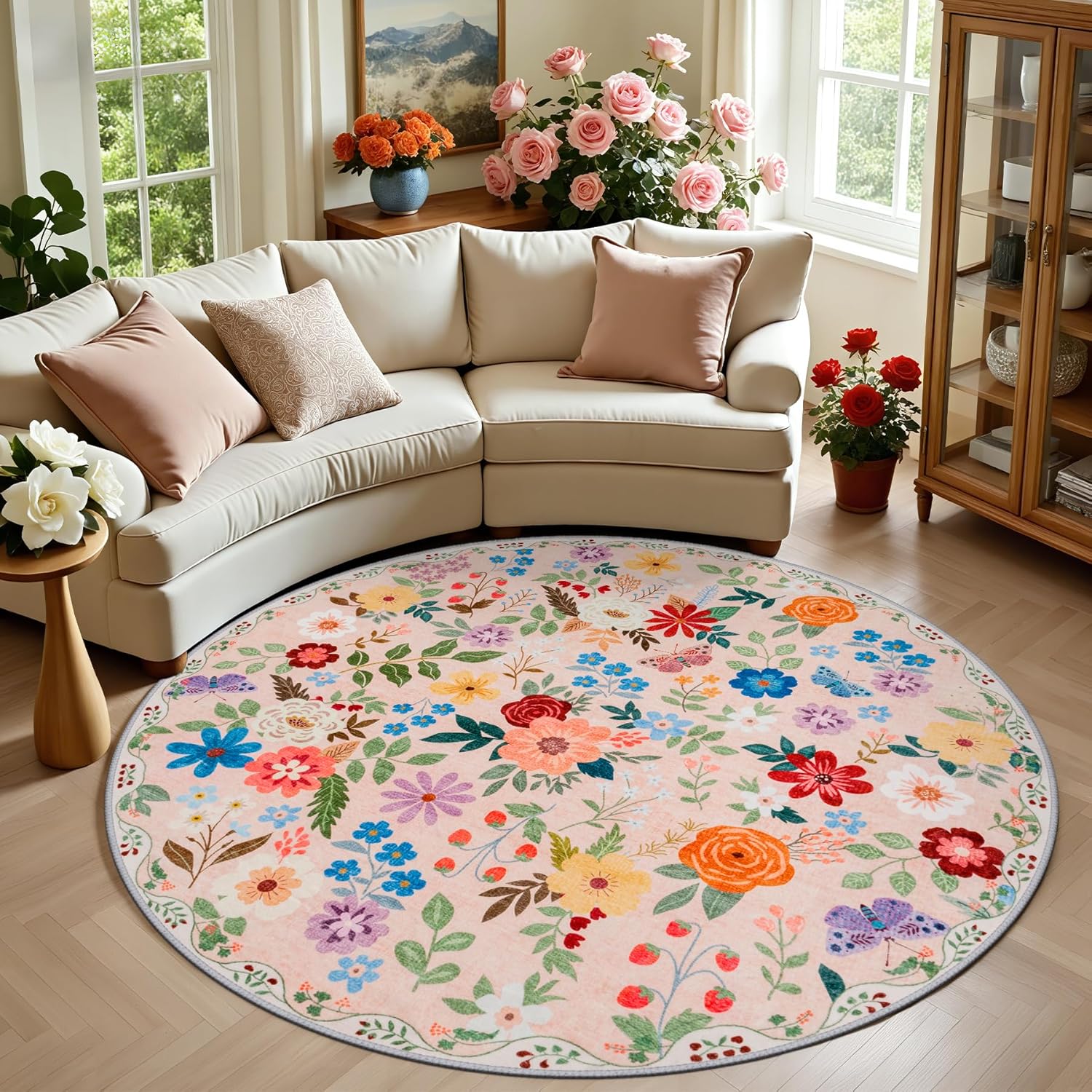 8x10 Area Rugs for Living Room: Floral Washable Rug Vintage Large Soft Boho Non-Slip Carpet Indoor Floor Stain Resistant Carpets for Bedroom Dining Room Farmhouse Nursery Home Office Dark Green