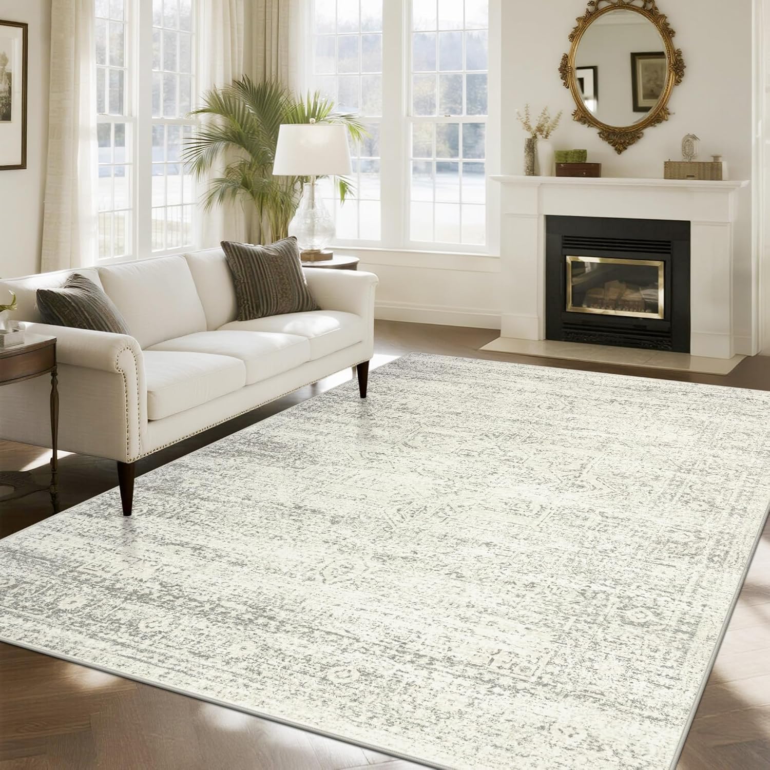 Washable Rugs 8x10 Area Rugs for Living Room,Ultra Soft Faux Wool Retro Rugs for Bedroom,Dining Room,Non Slip&Non-Shedding Low Pile Vintage Print Rug Indoor Large Carpets for Home Office Decor