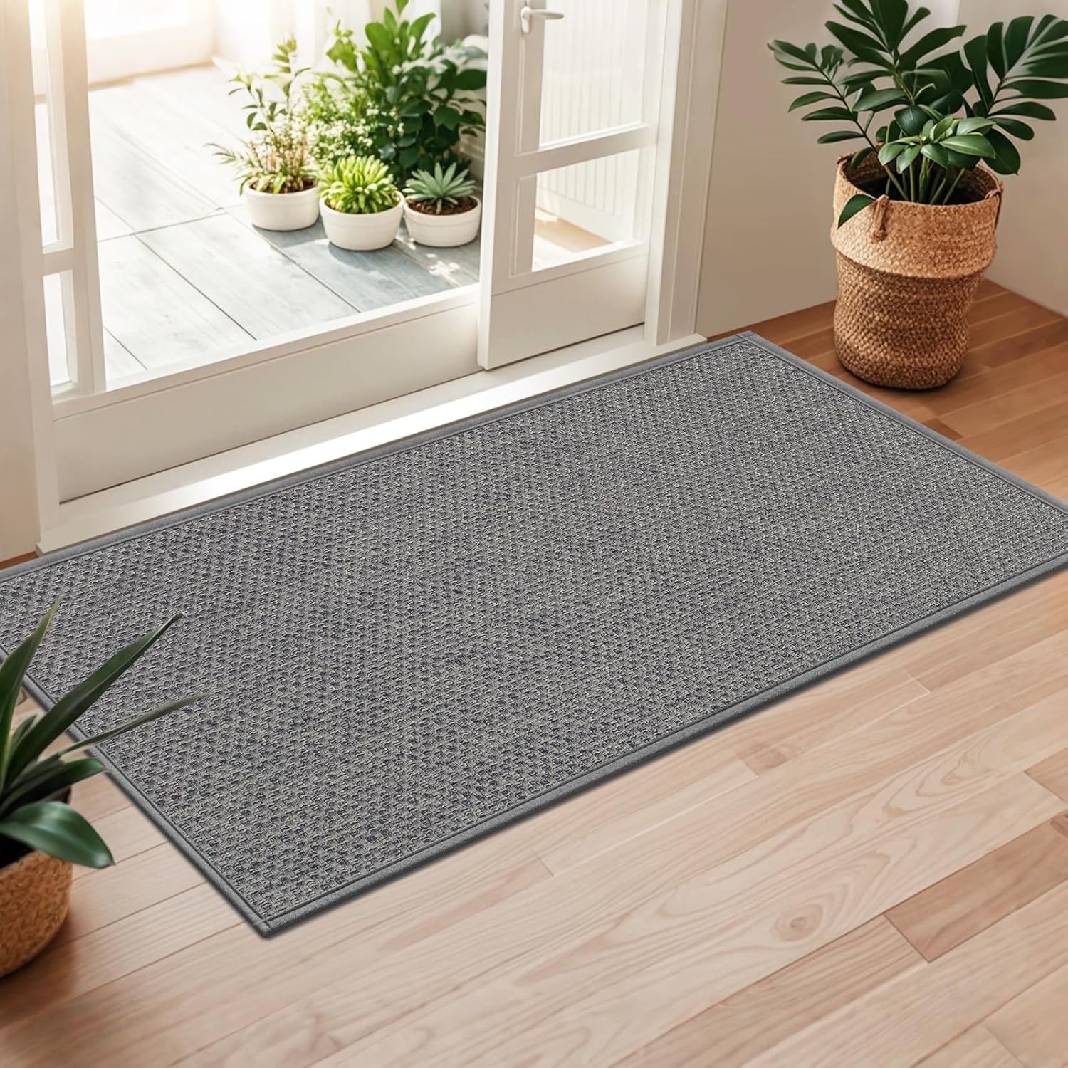 LEKEEPGO Door Mat 36"x59", Non Slip Door Mat Indoor Entrance, Rubber Backing Front Indoor Door Mats Washable Absorbent Low-Profile Doormat Entryway Entry Resist Dirt Inside Door Mats, Brown